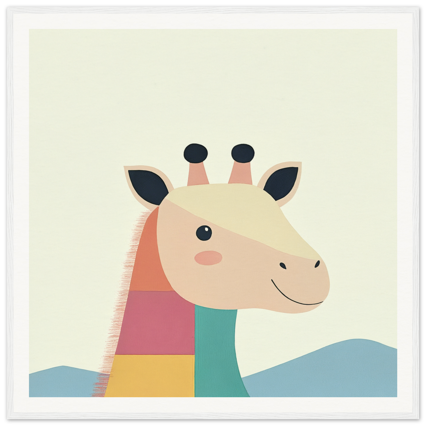 Colorful cartoon giraffe with a smile for nursery wall art in Product99 framed poster