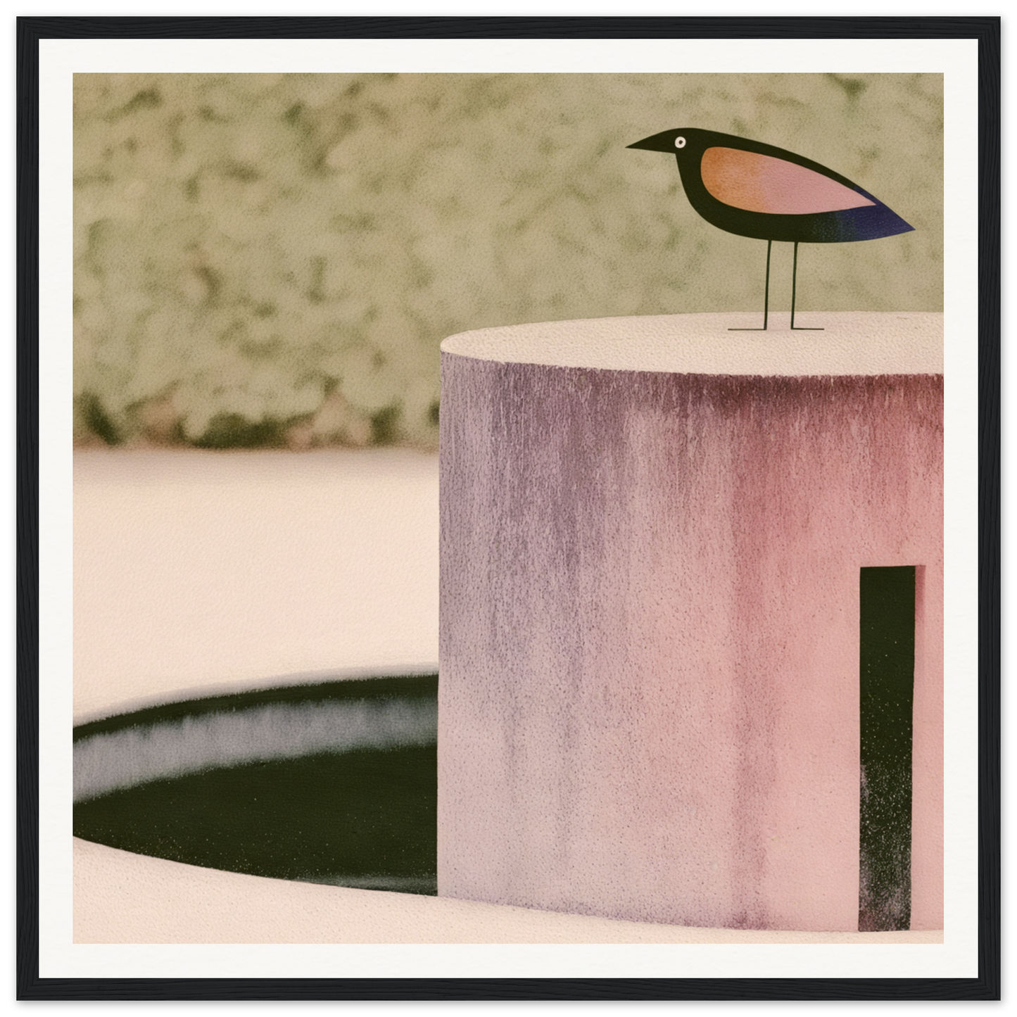 Minimalist wooden bird sculpture on a pink perch in the Prophetic Pink Perch product