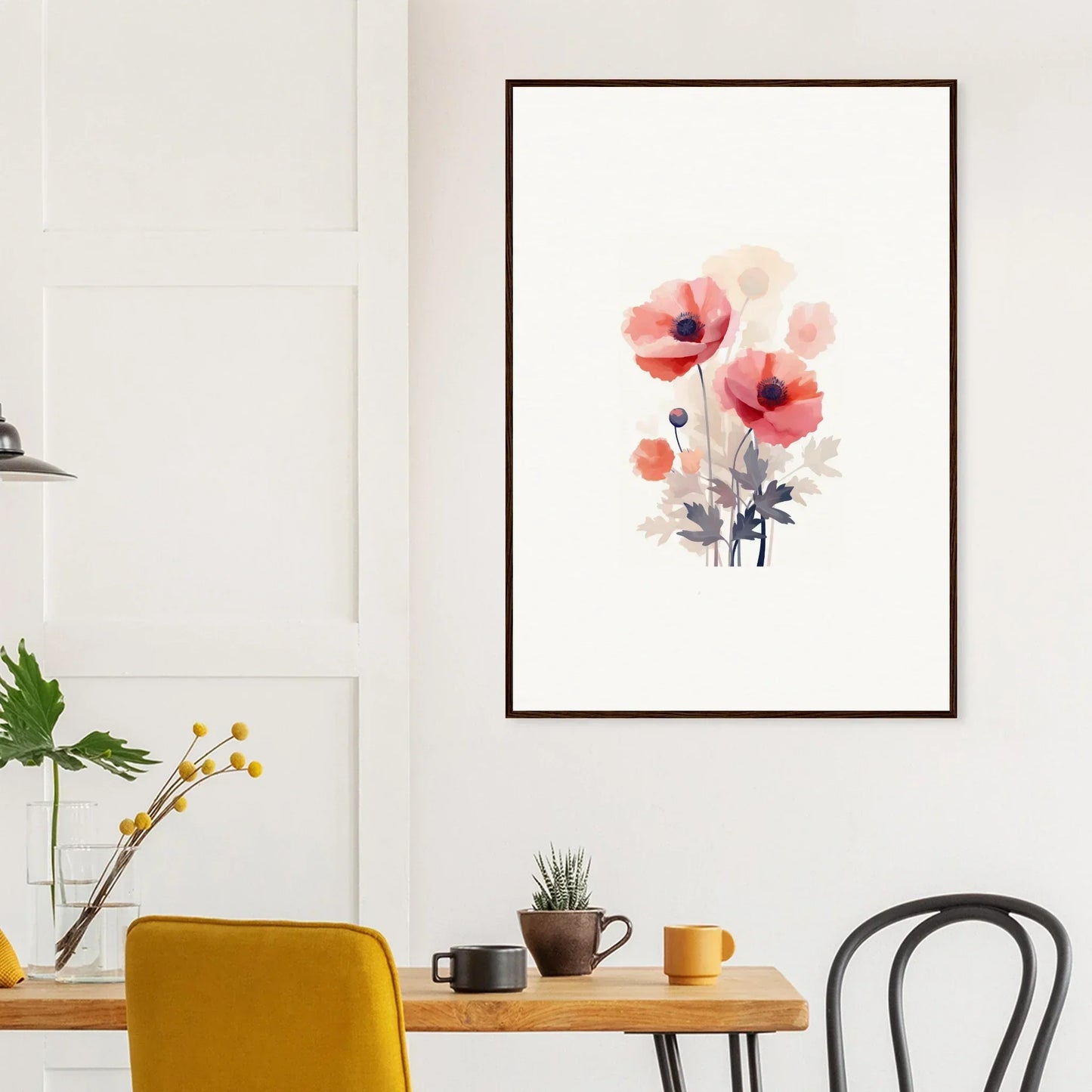 Framed watercolor painting of pink poppies for vibrant room decoration in Falters Narrative