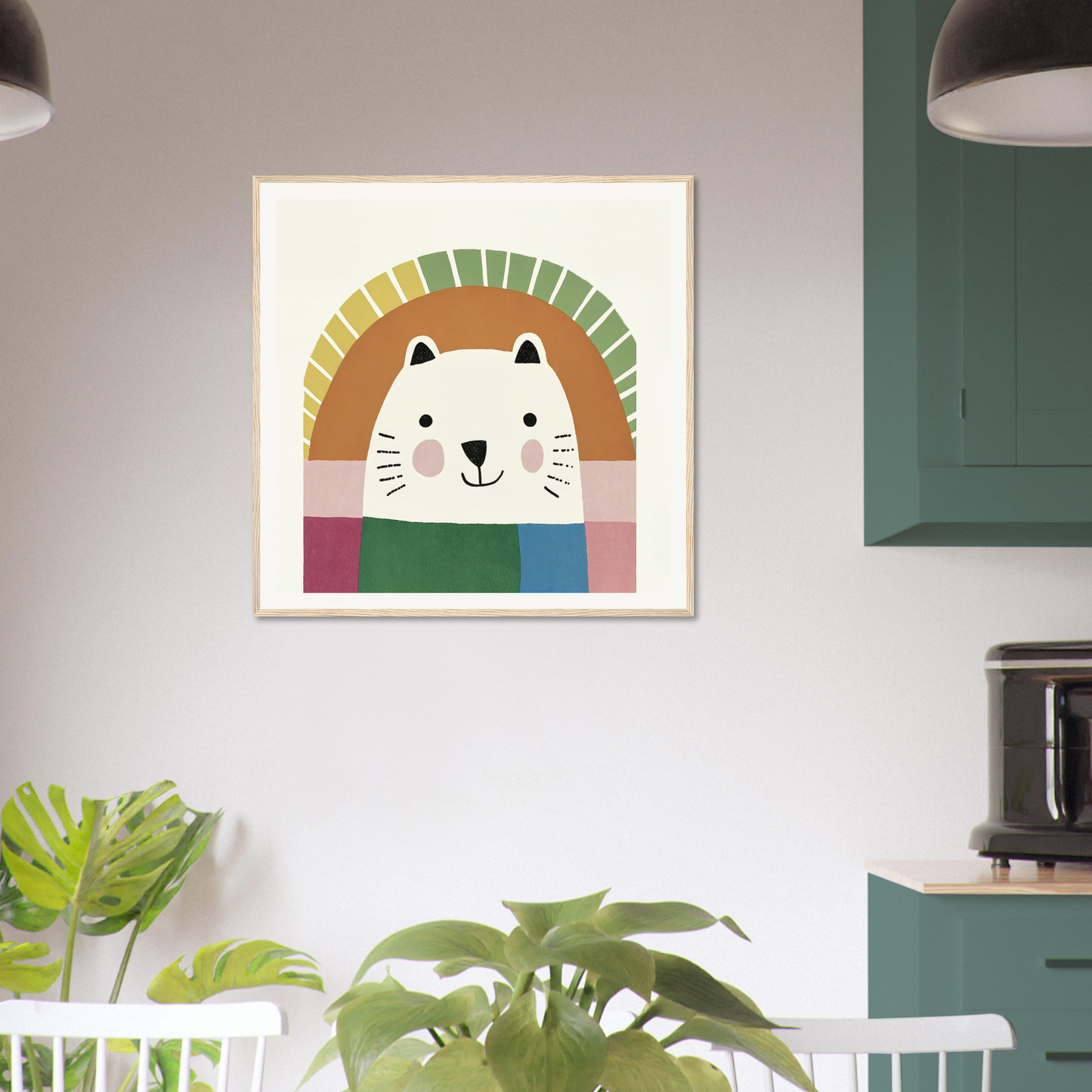 Colorful cartoon cat artwork with rainbow arch design in Psychedelic Bear Symphony