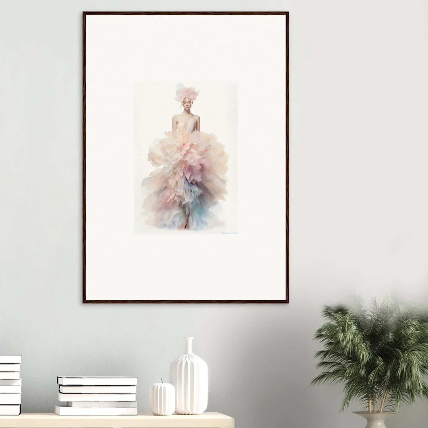 Framed wall art of a ballet dancer in soft pink and blue from Psychedelic Iridescence Hymn