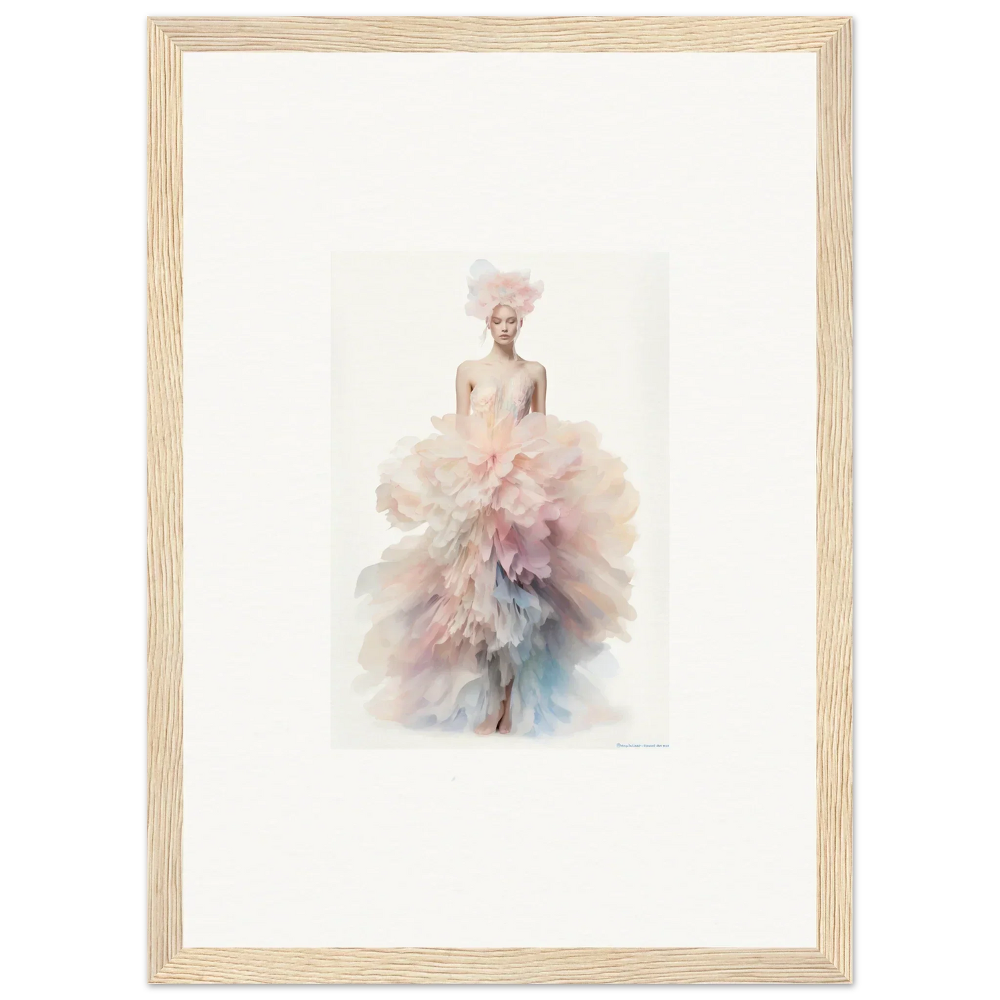Delicate watercolor of a figure in pink and blue tulle for Psychedelic Iridescence Hymn