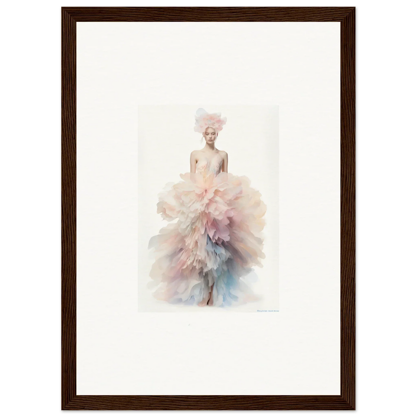 Delicate watercolor ballerina in pastel dress, perfect for Psychedelic Iridescence Hymn framed wall art