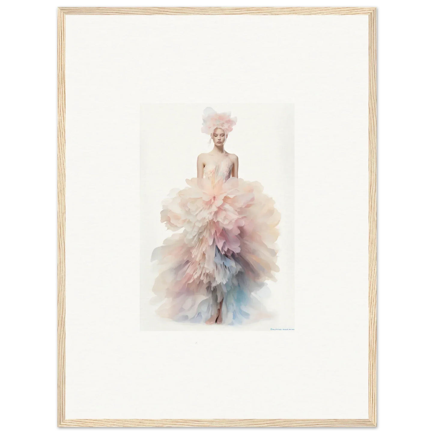 Delicate watercolor of a figure in a pink gown, part of Psychedelic Iridescence Hymn