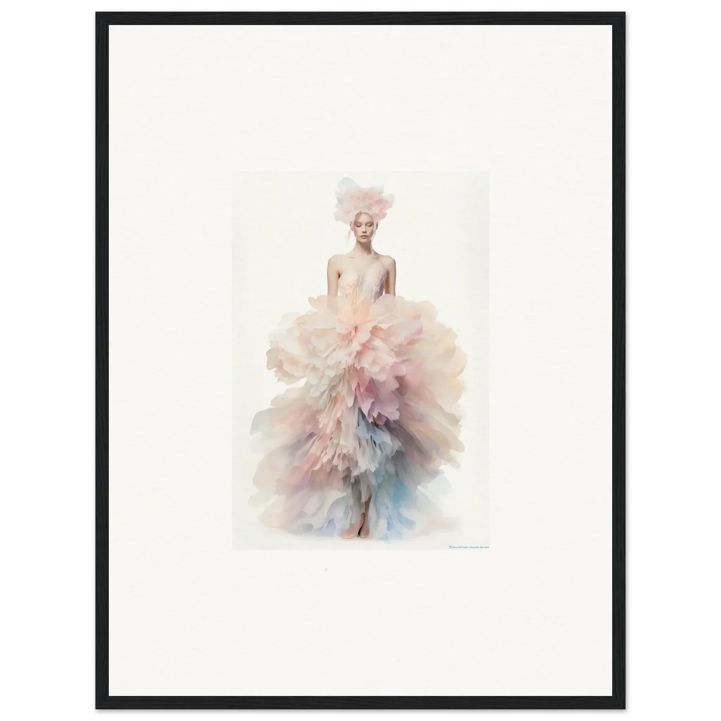 Ethereal watercolor fashion illustration of a pastel gown for Psychedelic Iridescence Hymn