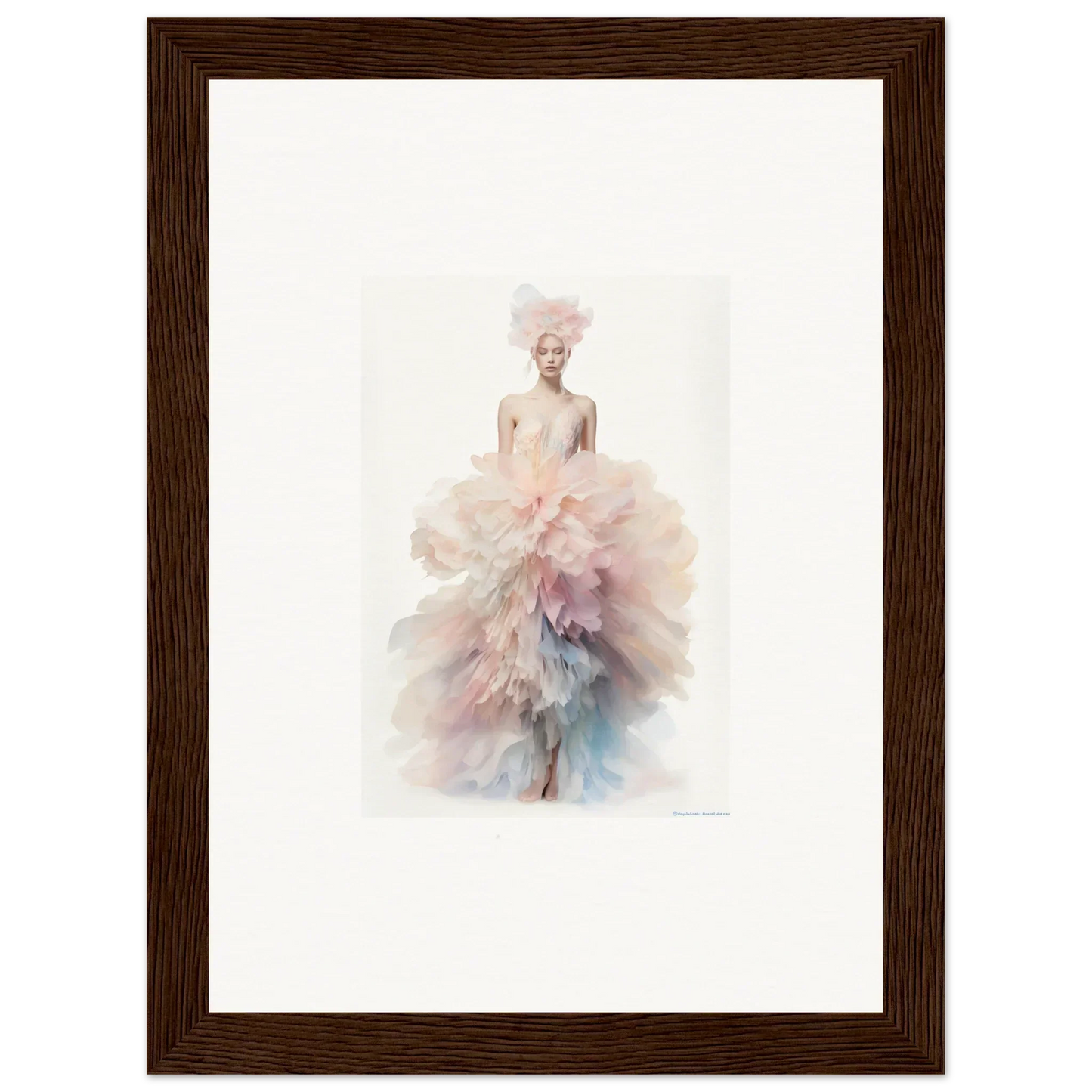 Watercolor of a figure in a dreamy pink and blue gown from Psychedelic Iridescence Hymn