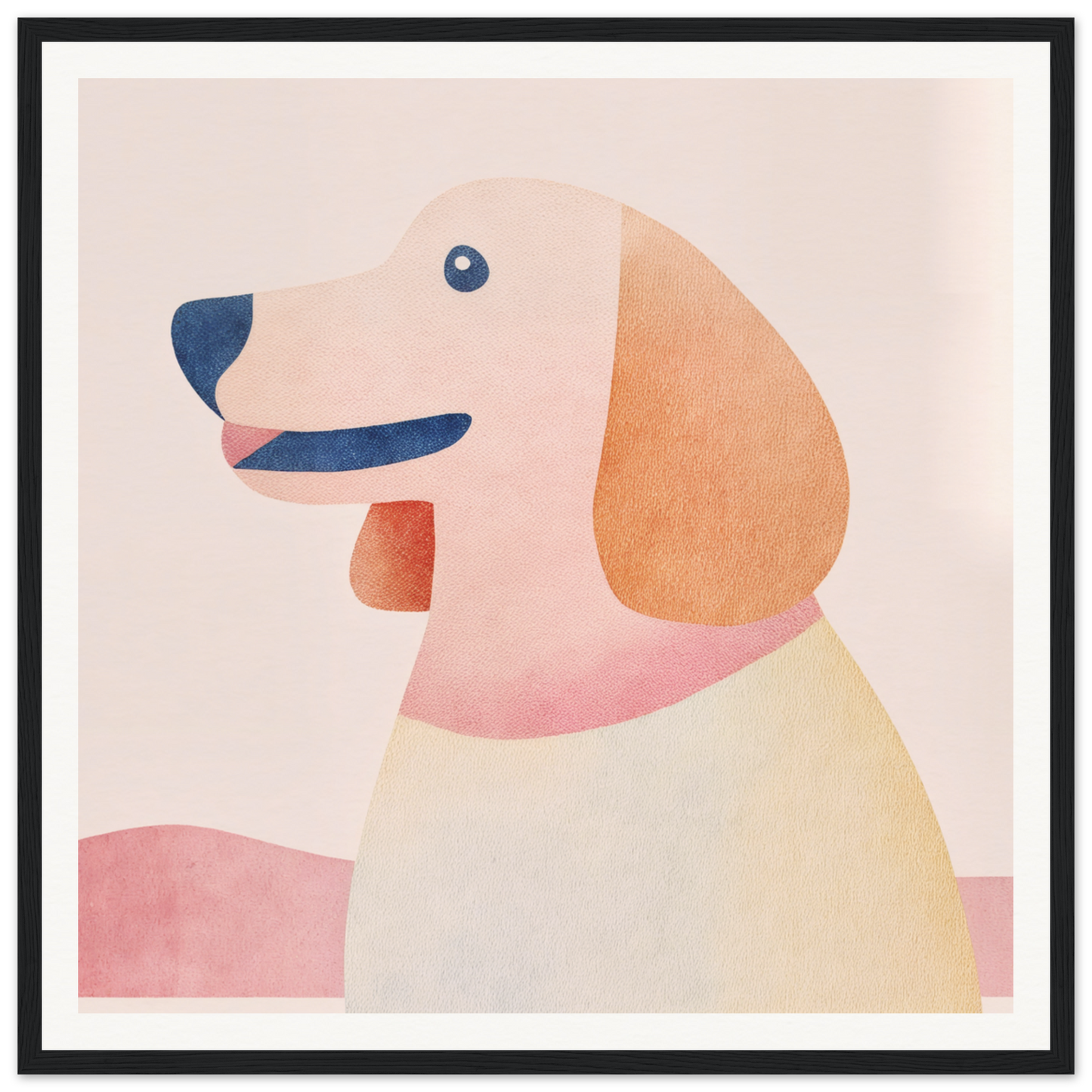 Minimalist illustration of a pastel-colored dog, highlighting Psychedelic Pup Gregory