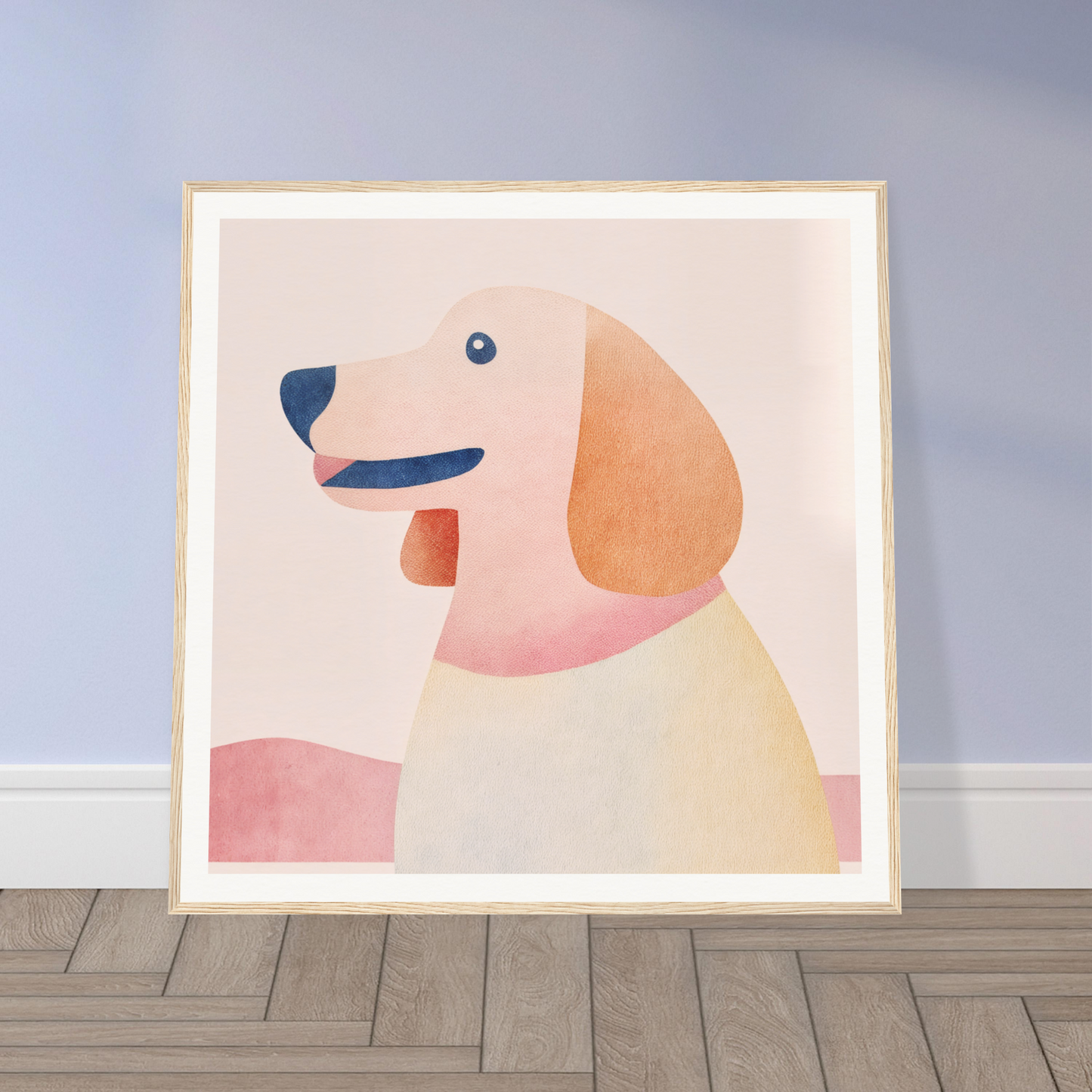 Minimalist art print of a golden retriever in soft pastels from Psychedelic Pup Gregory