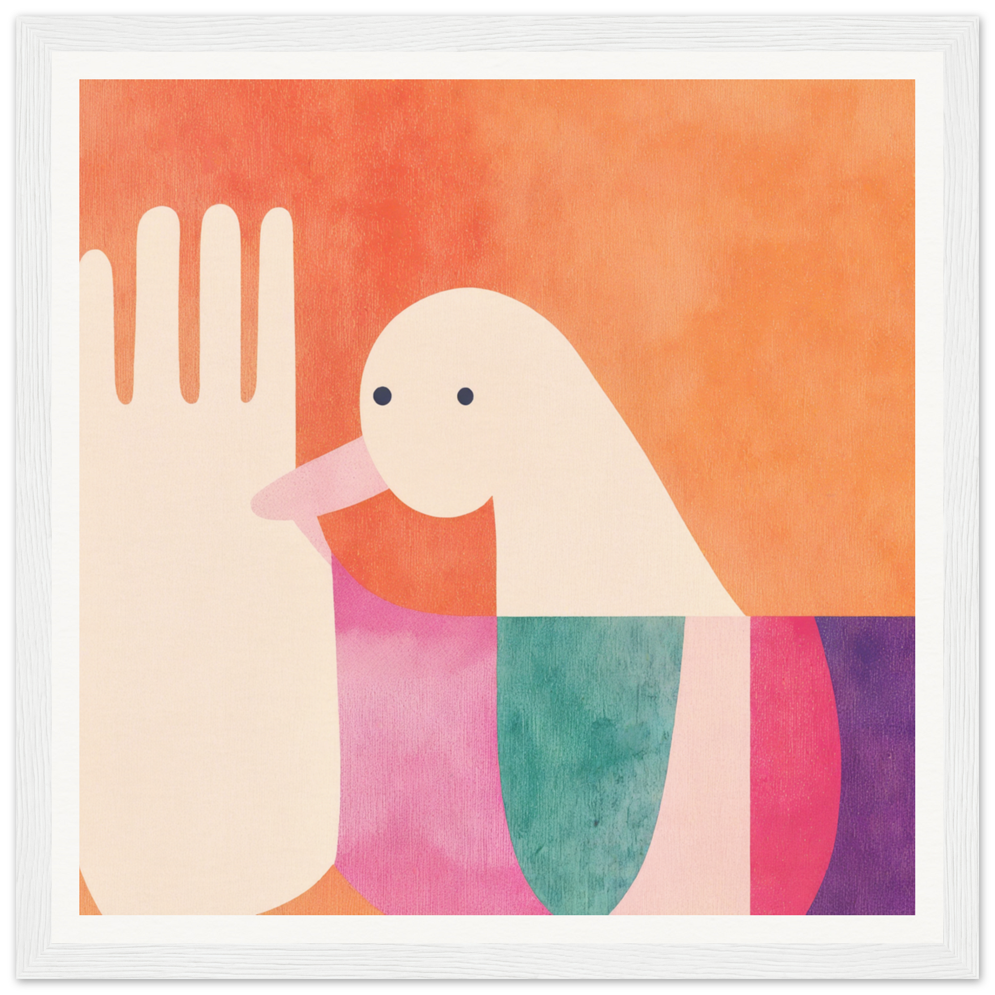 Minimalist bird illustration in Quantum Birdplay Whimsy with colorful geometric shapes