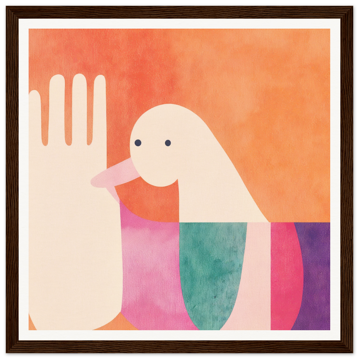 Minimalist bird illustration featuring geometric shapes in Quantum Birdplay Whimsy colors