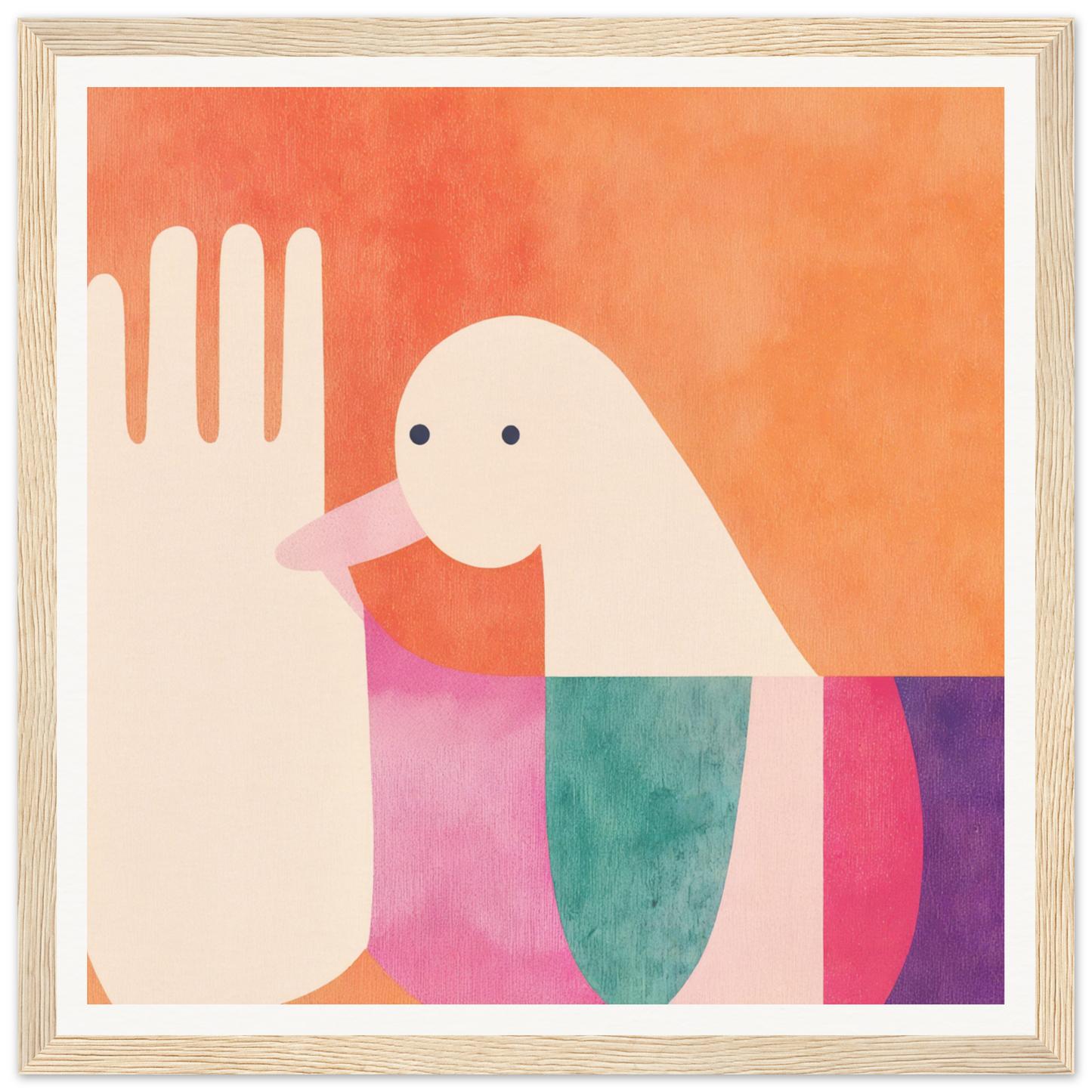 Minimalist bird illustration featuring colorful geometric shapes for Quantum Birdplay Whimsy