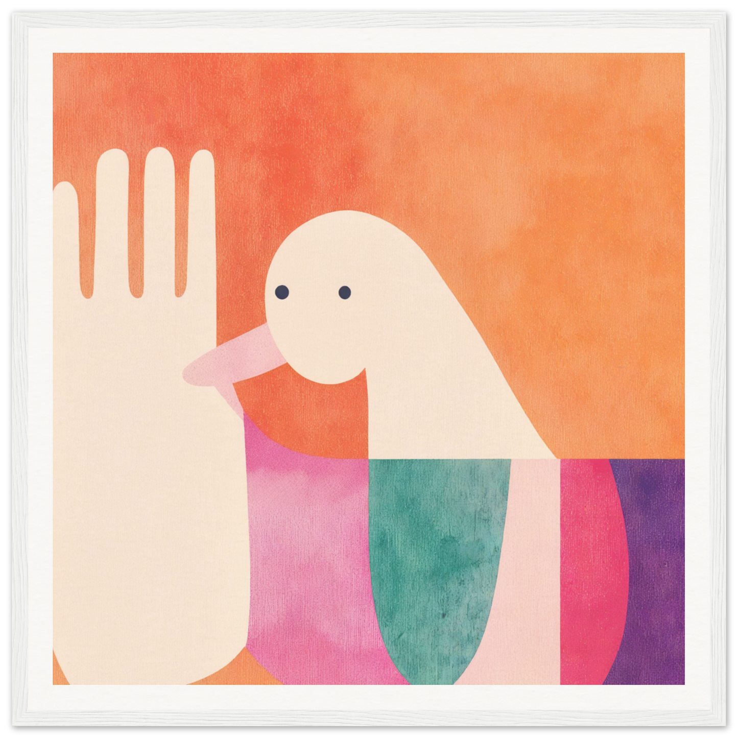 Minimalist bird composed of colorful geometric shapes in Quantum Birdplay Whimsy