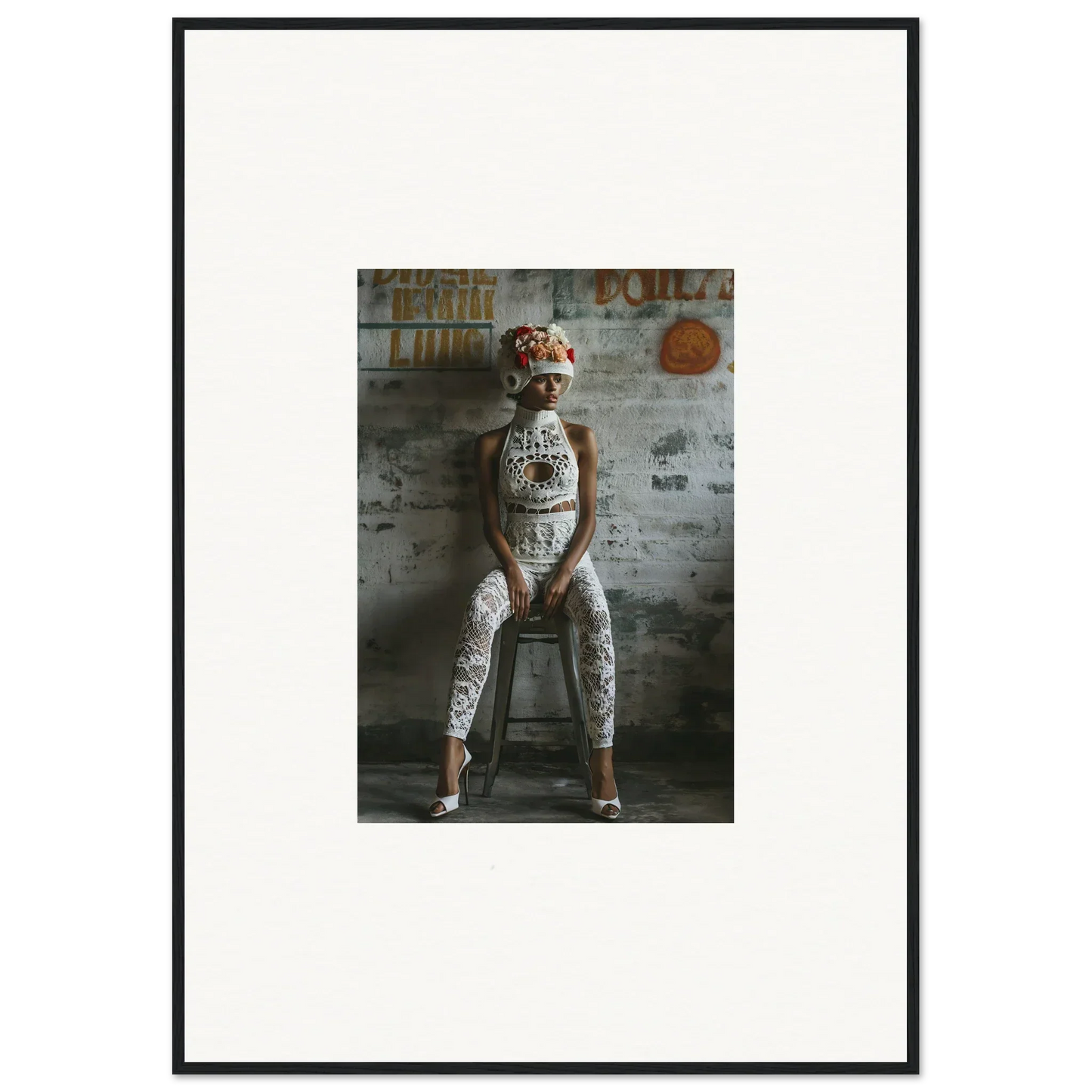 Framed wall art of a person in body paint, perfect for dream loom room decor