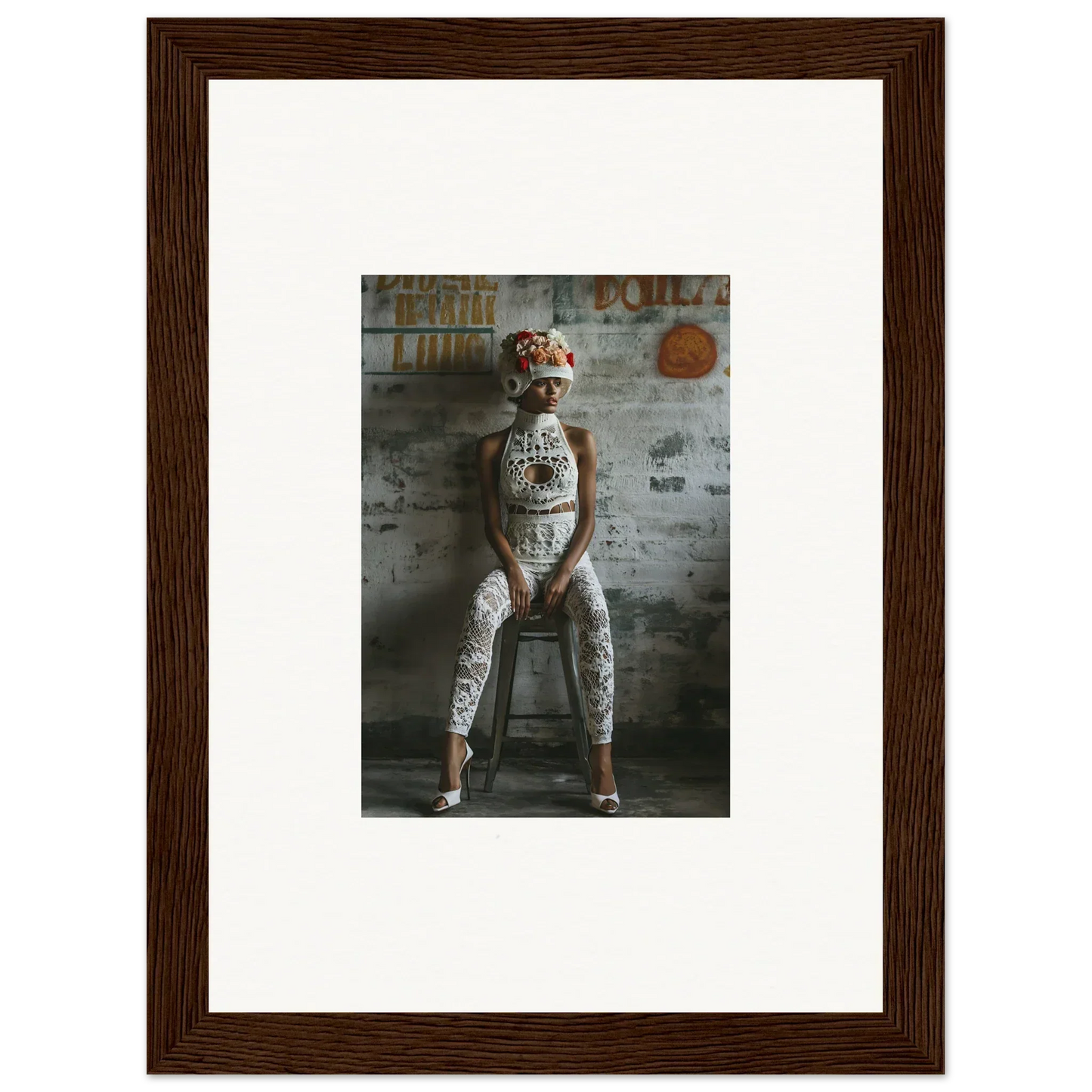 Framed wall art of a person in body paint for stylish room decor and dream loom themes