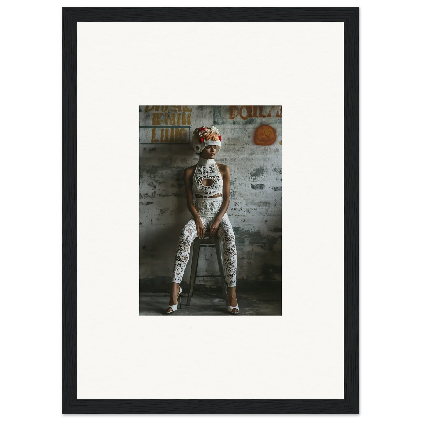Framed wall art of a person in body paint, ideal for vibrant room decor with Dream Loom theme