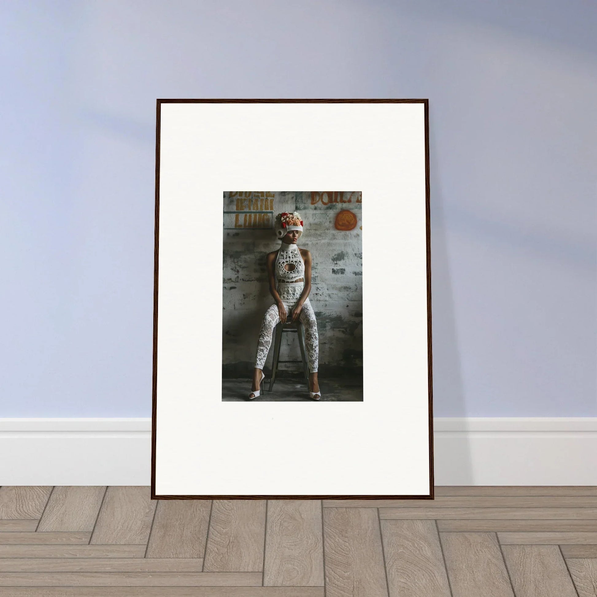 Framed wall art of a person in white outfit with basketball for dream loom room decor
