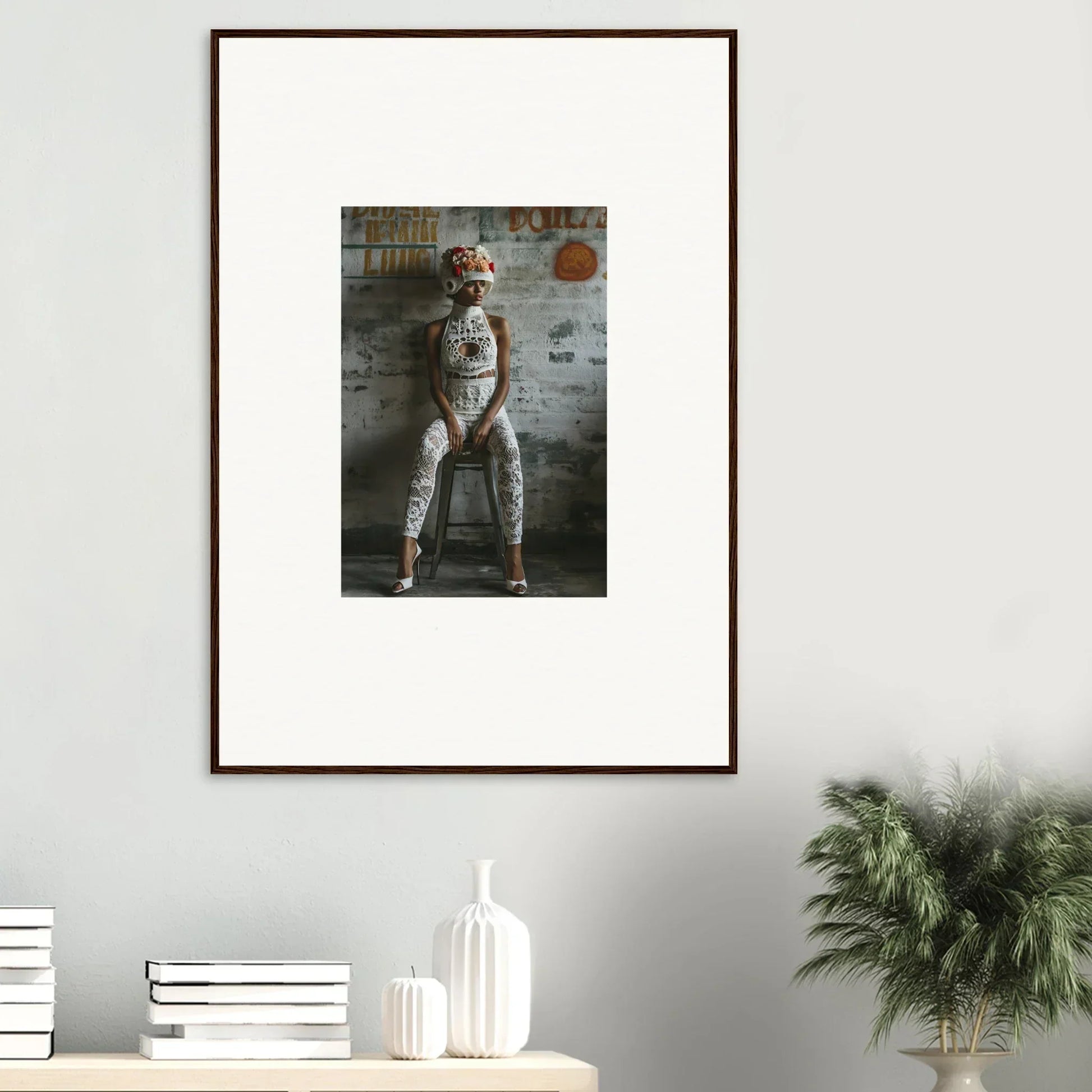 Framed wall art of a person in a white spacesuit, perfect for dream loom room decor