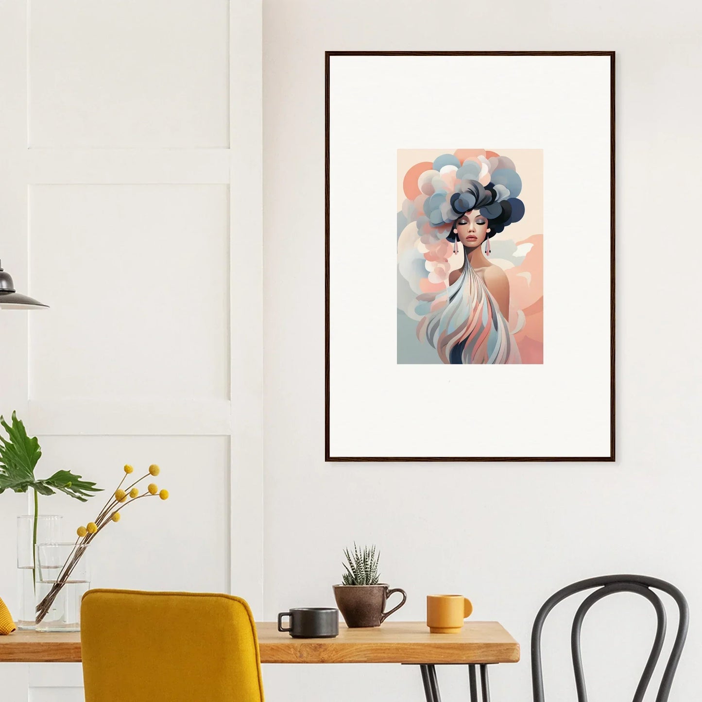 Framed Watercolor Art of Ethereal Figure in Coral and Blue from Quantum Dreamscape Femme