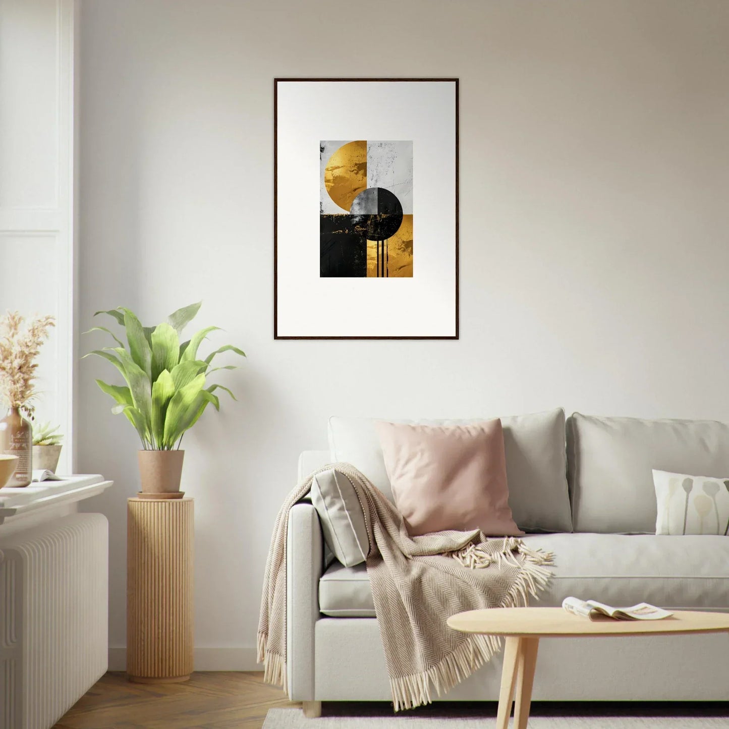 Abstract geometric black and gold framed wall art for golden dreams room decor