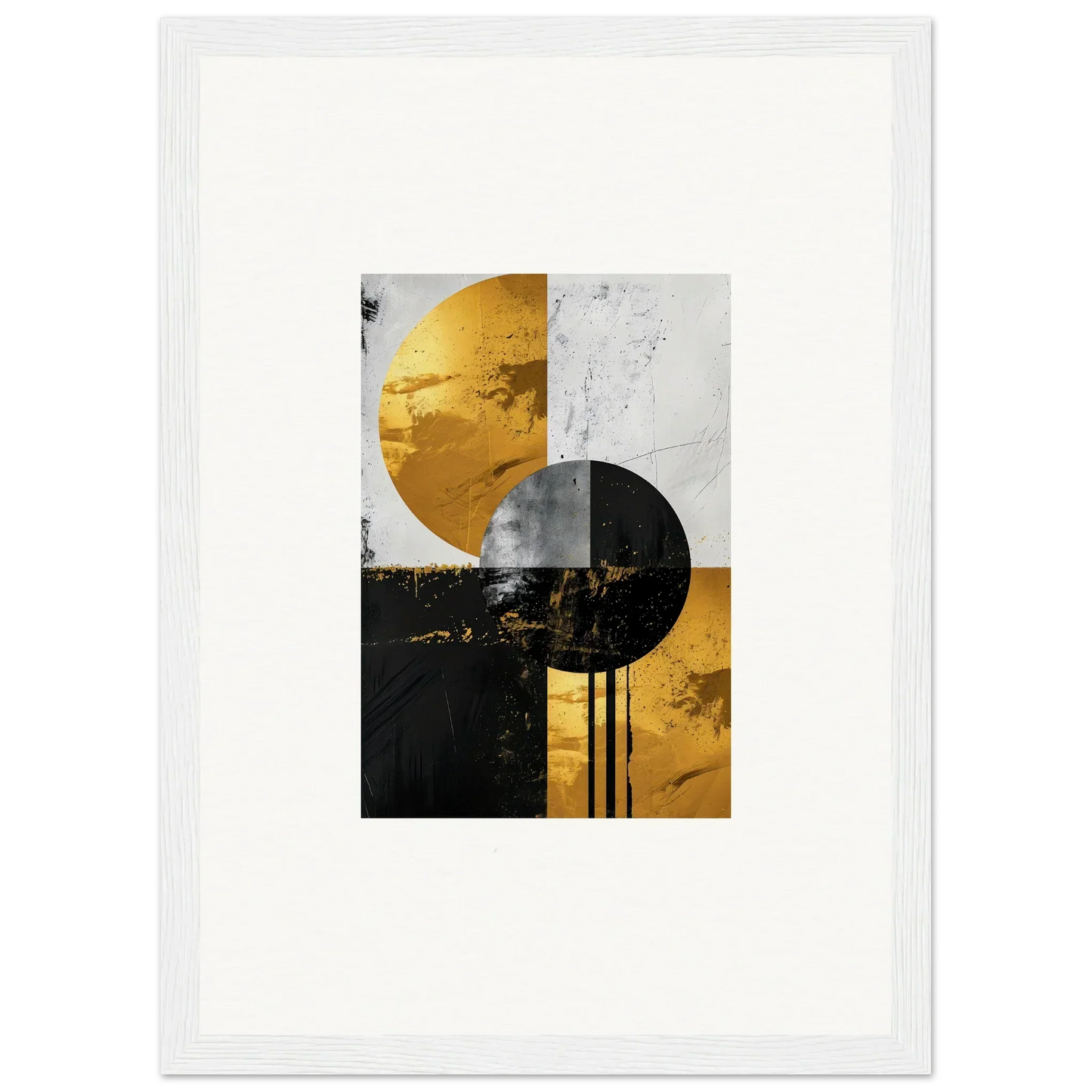 Abstract geometric artwork of overlapping gold and black circles for golden dreams room decor