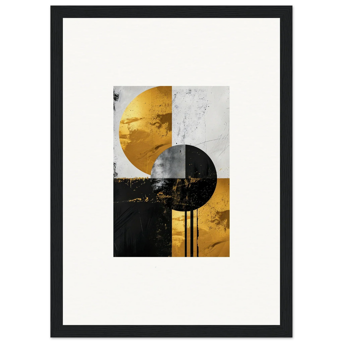 Abstract geometric artwork of overlapping gold and black circles for elegant room decor