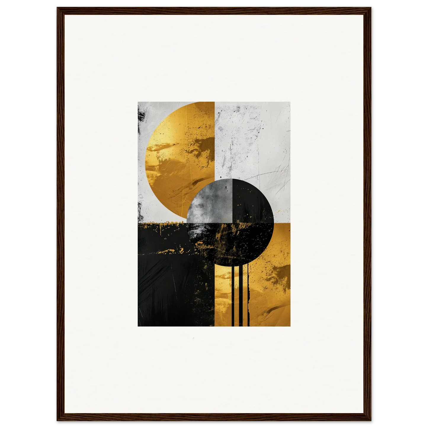 Abstract geometric artwork in gold, black, and white for stylish room decor