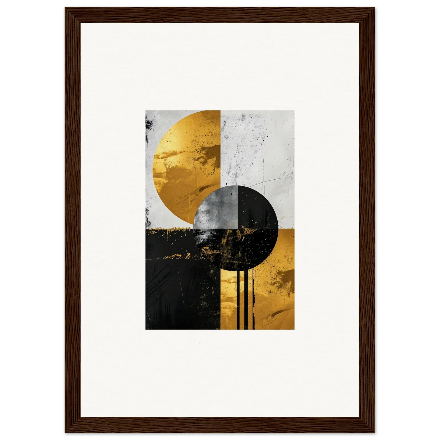 Abstract geometric artwork of overlapping circles in gold and gray for golden dreams room decor
