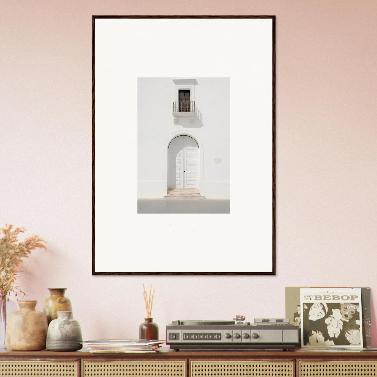 Framed minimalist art of a white arched doorway from Radiant Portal Reverie
