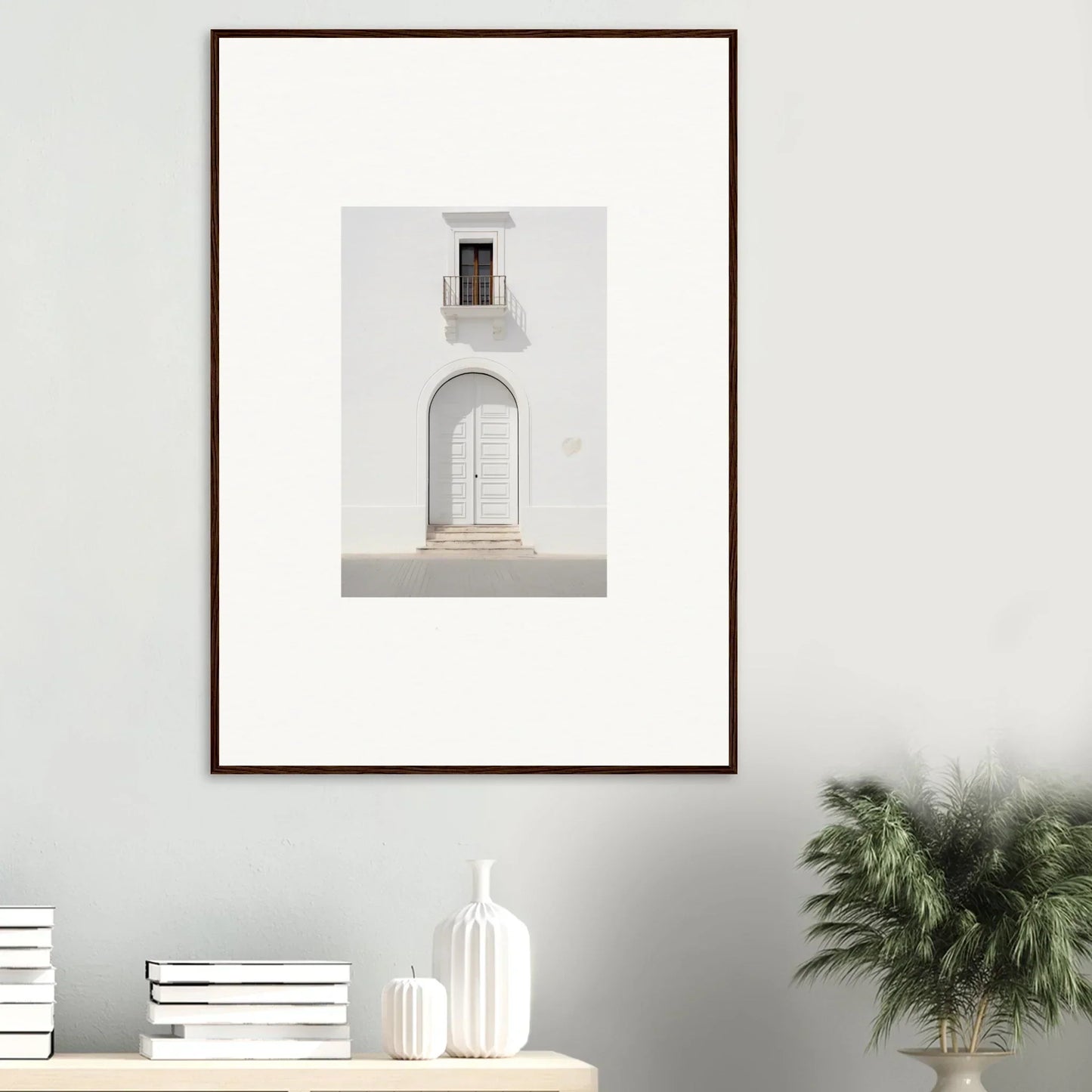Framed black and white photo of a white arched doorway for Radiant Portal Reverie