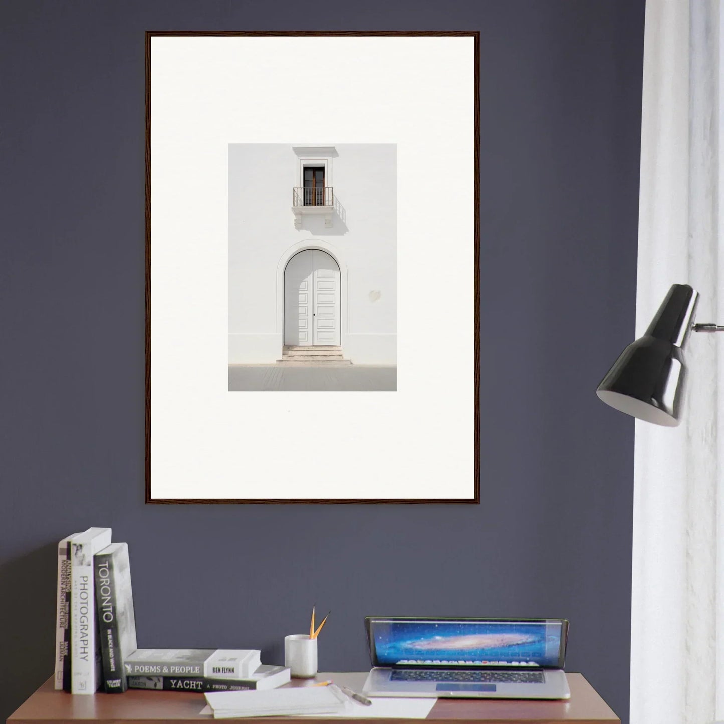 Framed black and white art of a minimalist doorway in Radiant Portal Reverie