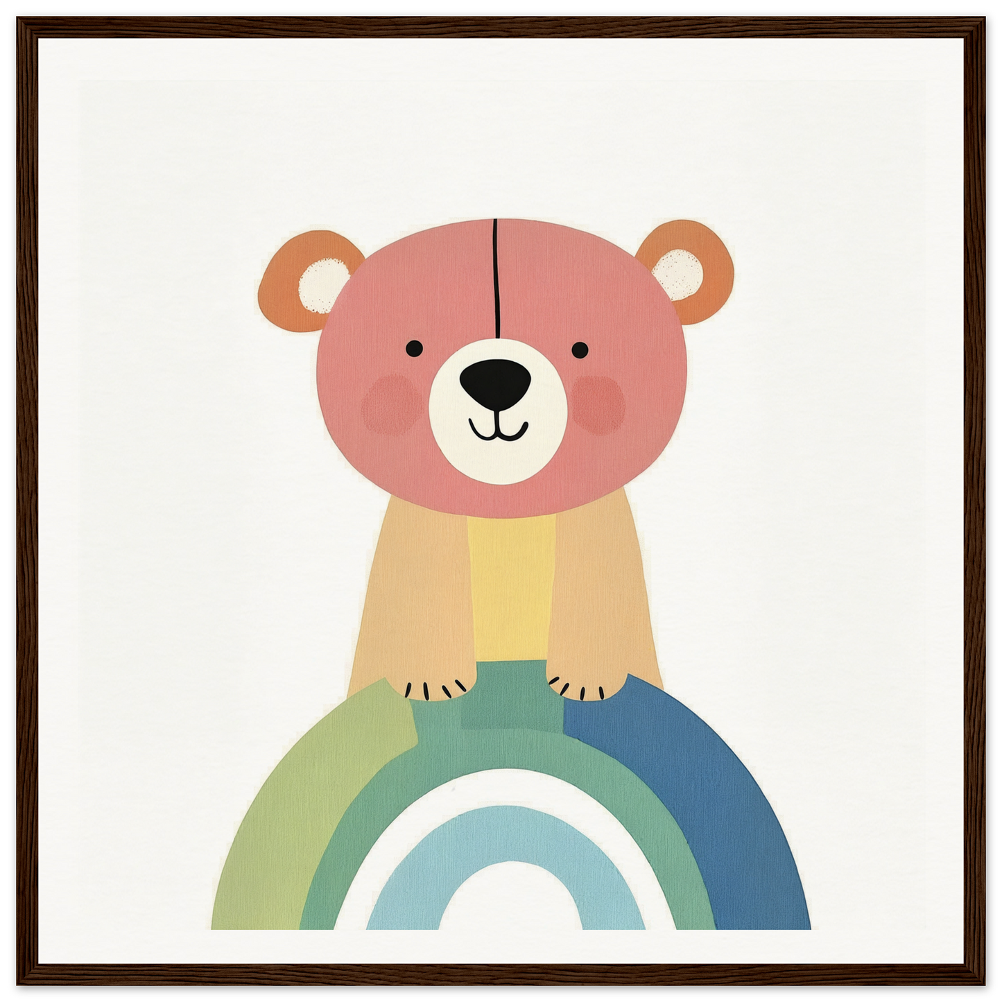 Cute cartoon bear on a pastel rainbow in Rainbow Bear Serenade special edition art™