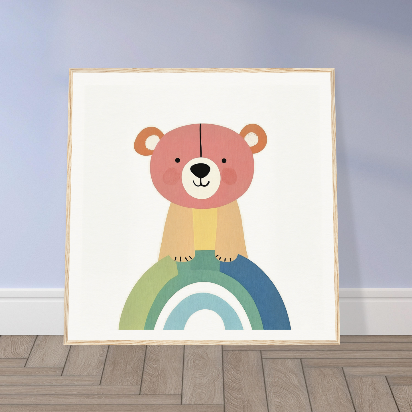 Cute cartoon bear sitting on a rainbow arch from the special edition art collection