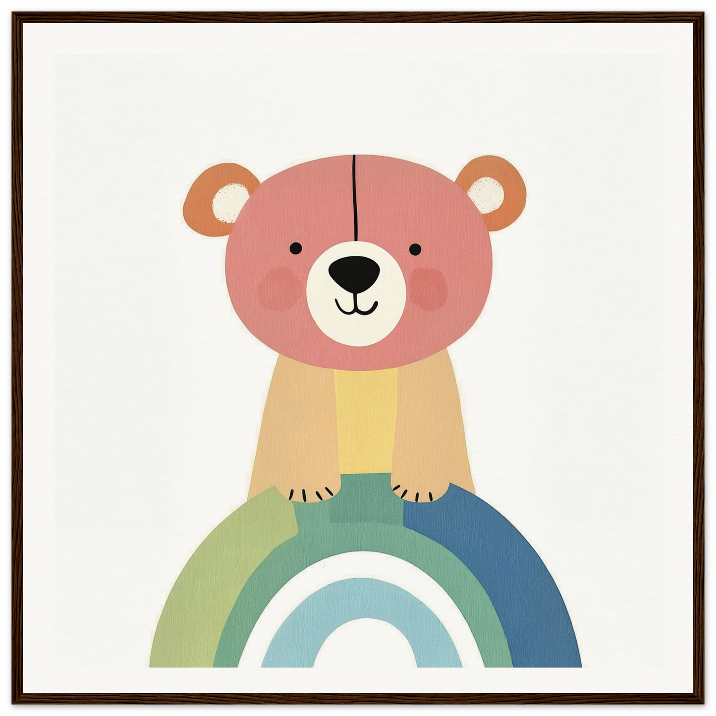 Cute cartoon bear sitting on a pastel rainbow in special edition art™ design