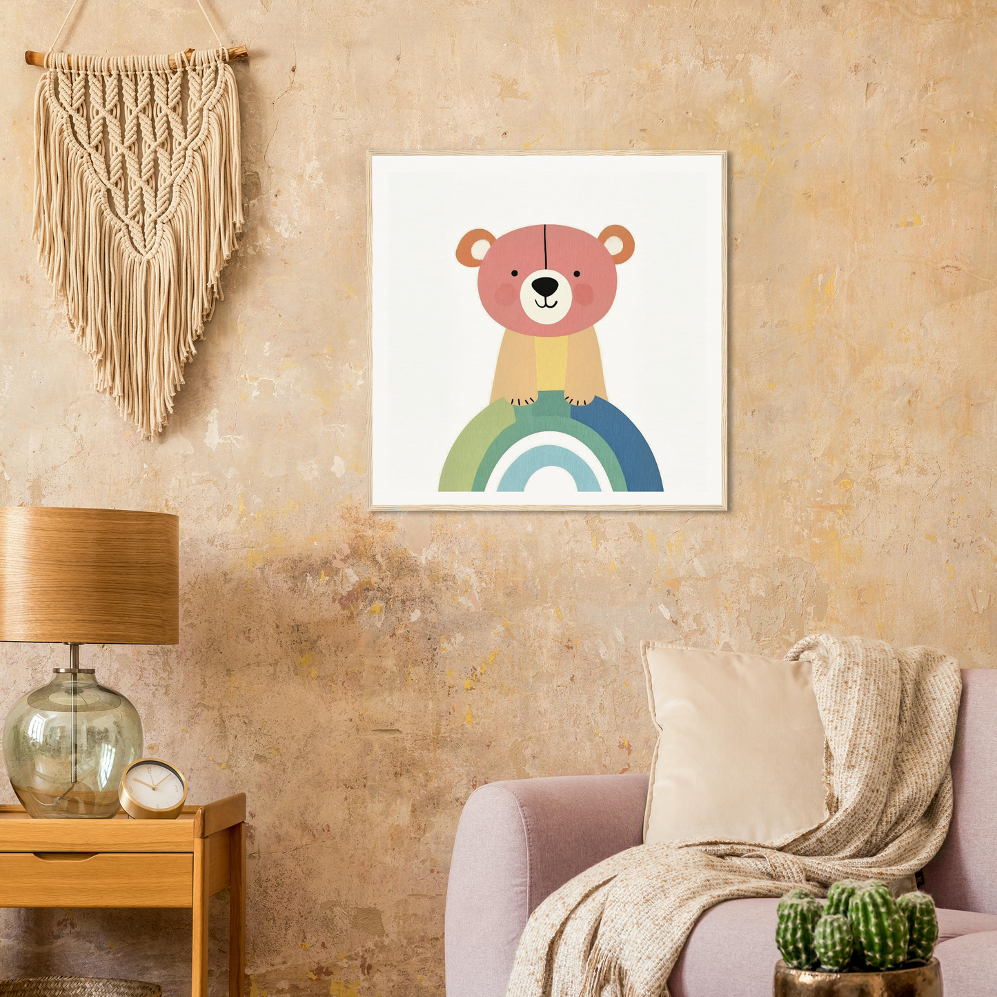 Cute cartoon bear on a rainbow in a special edition art canvas print