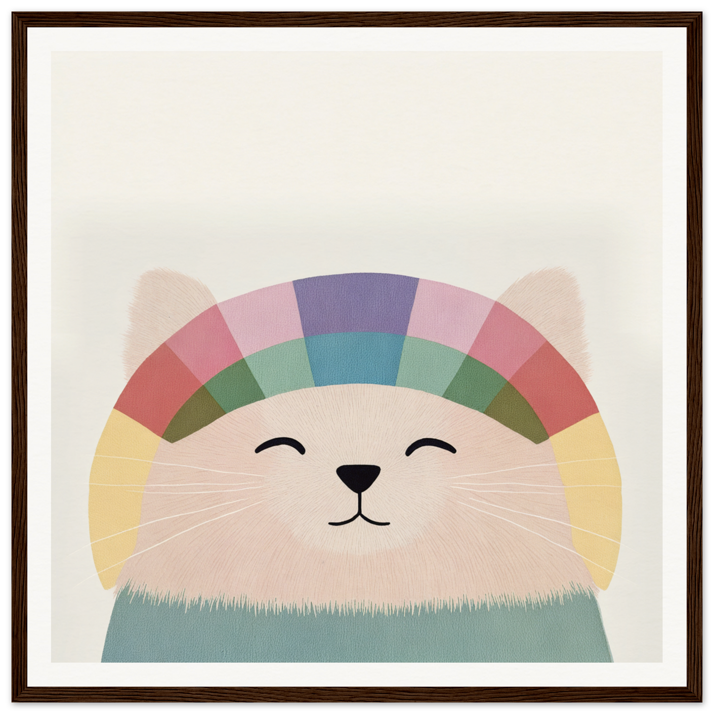 Smiling cartoon cat with a rainbow-patterned head from Rainbow Cat Reverie product