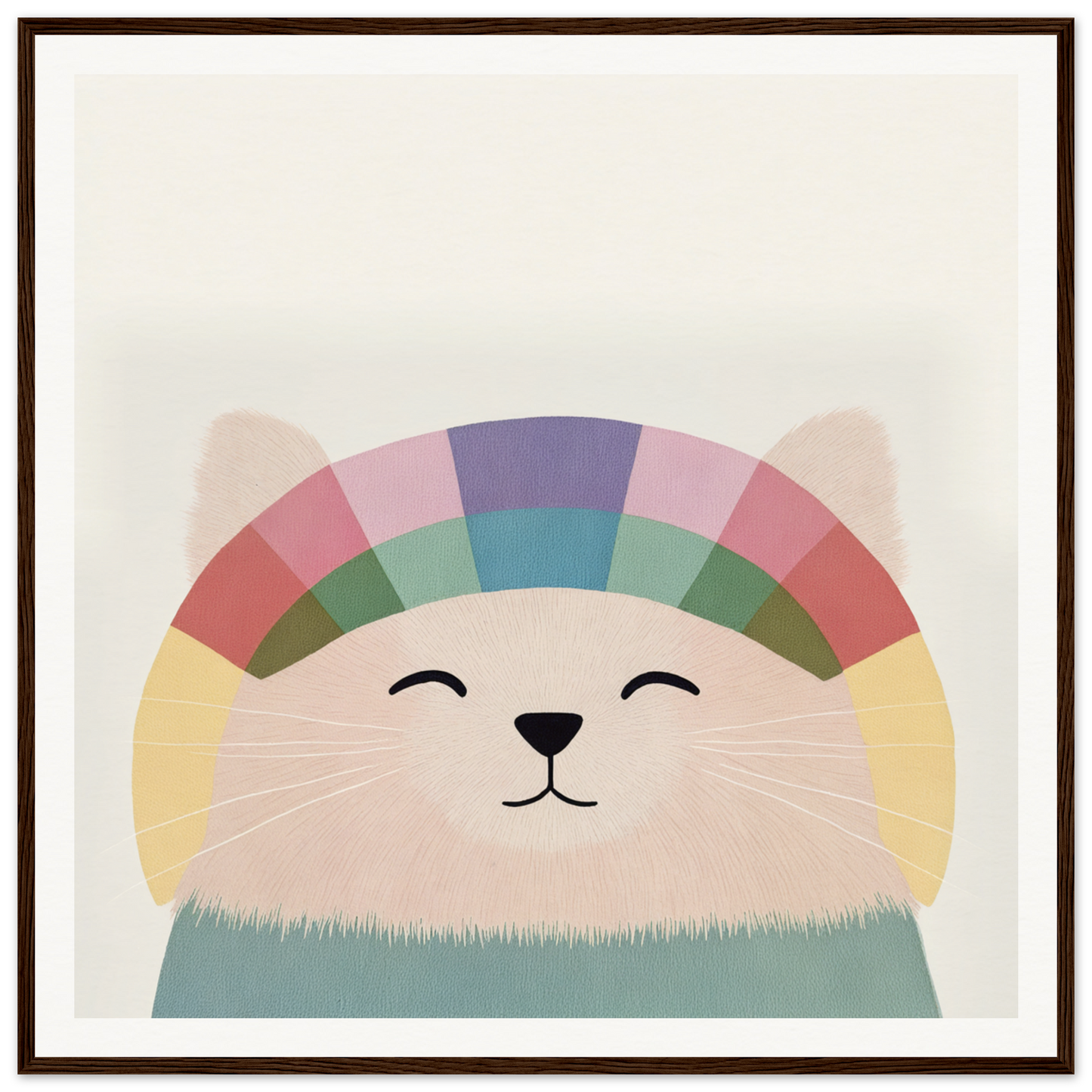 Smiling cartoon cat with rainbow-patterned head for Rainbow Cat Reverie product