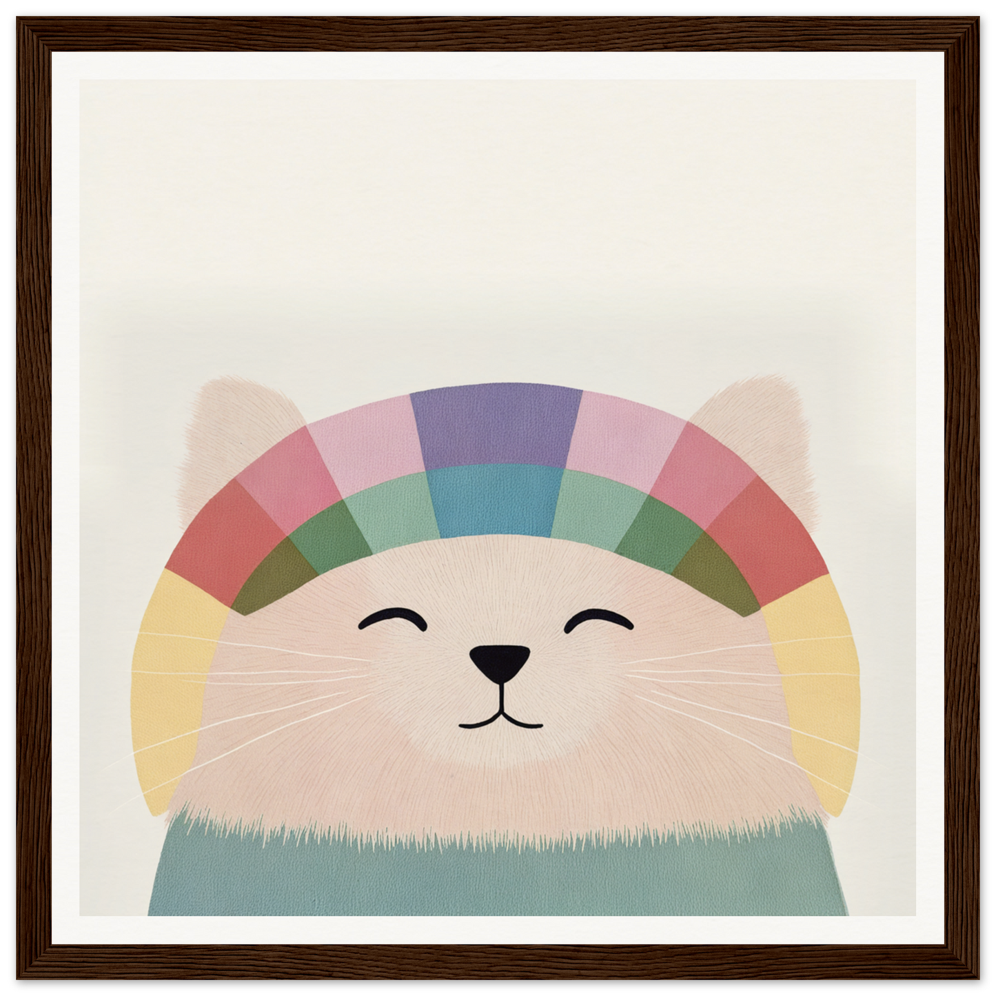 Smiling cartoon cat with rainbow head and pastel fur in Rainbow Cat Reverie product