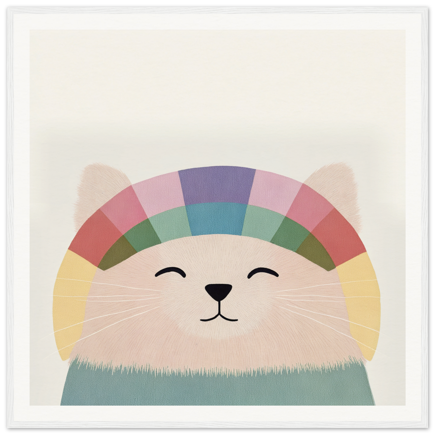 Happy cartoon cat with a rainbow-patterned head in Rainbow Cat Reverie product