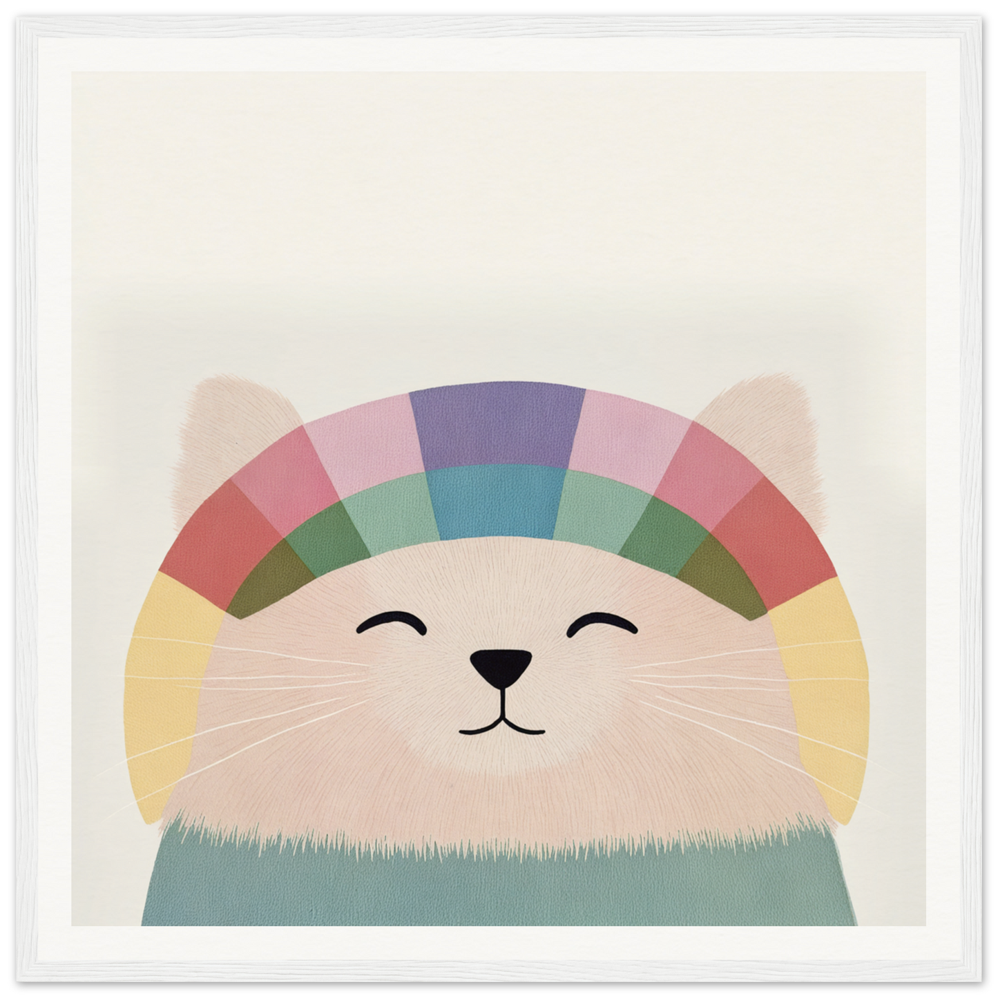 Happy cartoon cat with a rainbow-patterned head showcasing Rainbow Cat Reverie