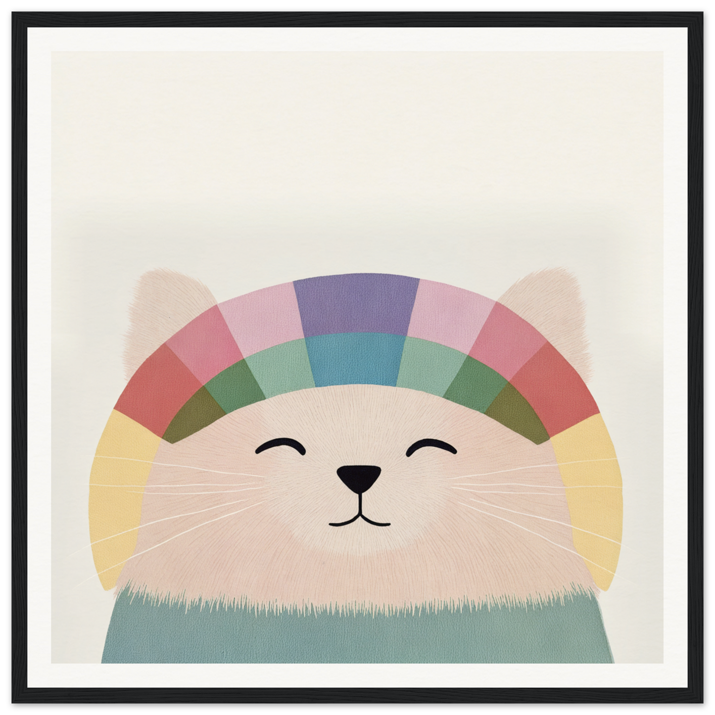 Smiling cartoon cat with rainbow-patterned head from Rainbow Cat Reverie product