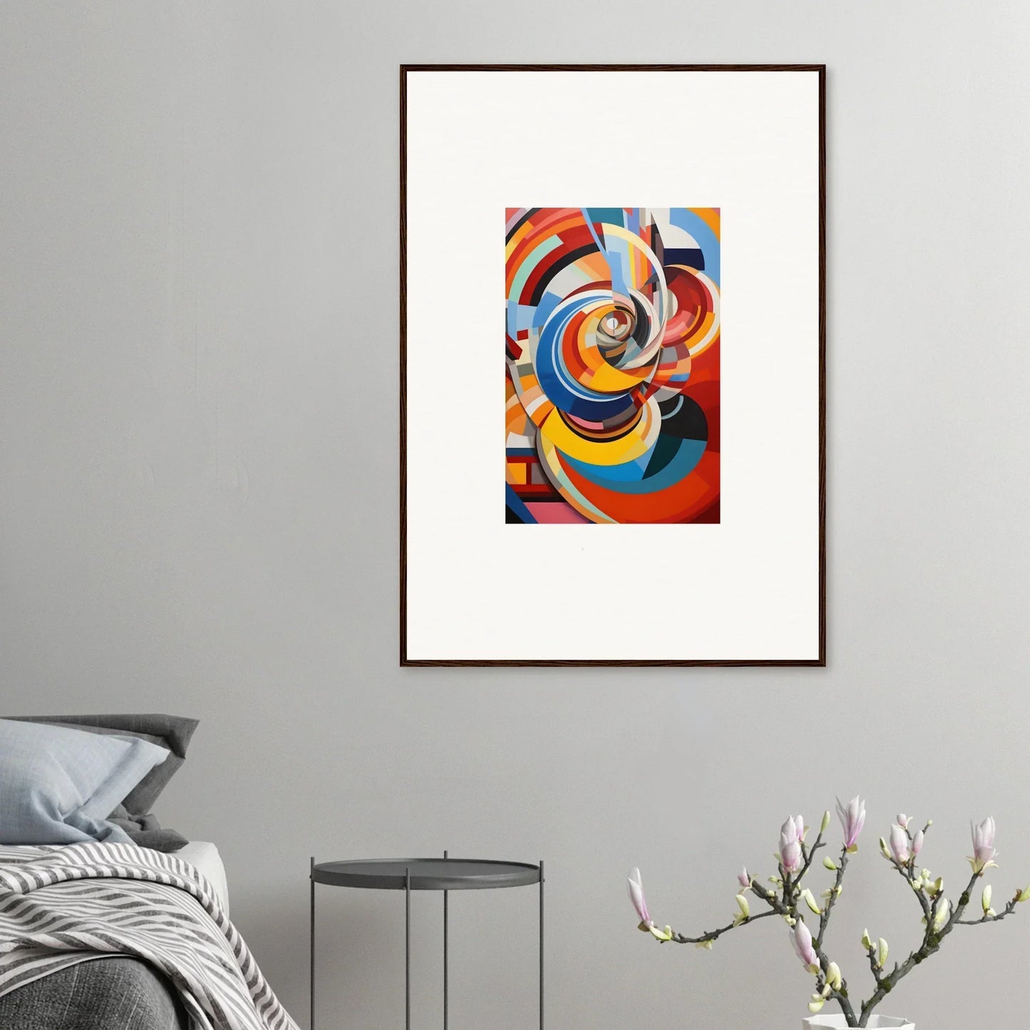 Framed abstract art Rainbow Euphony Whisper with vibrant red, blue, and yellow swirls