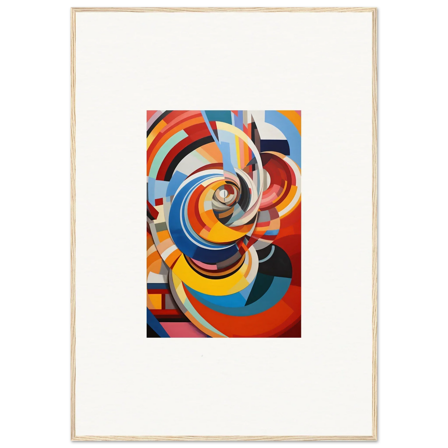 Bold abstract geometric painting in red, blue, yellow for Rainbow Euphony Whisper