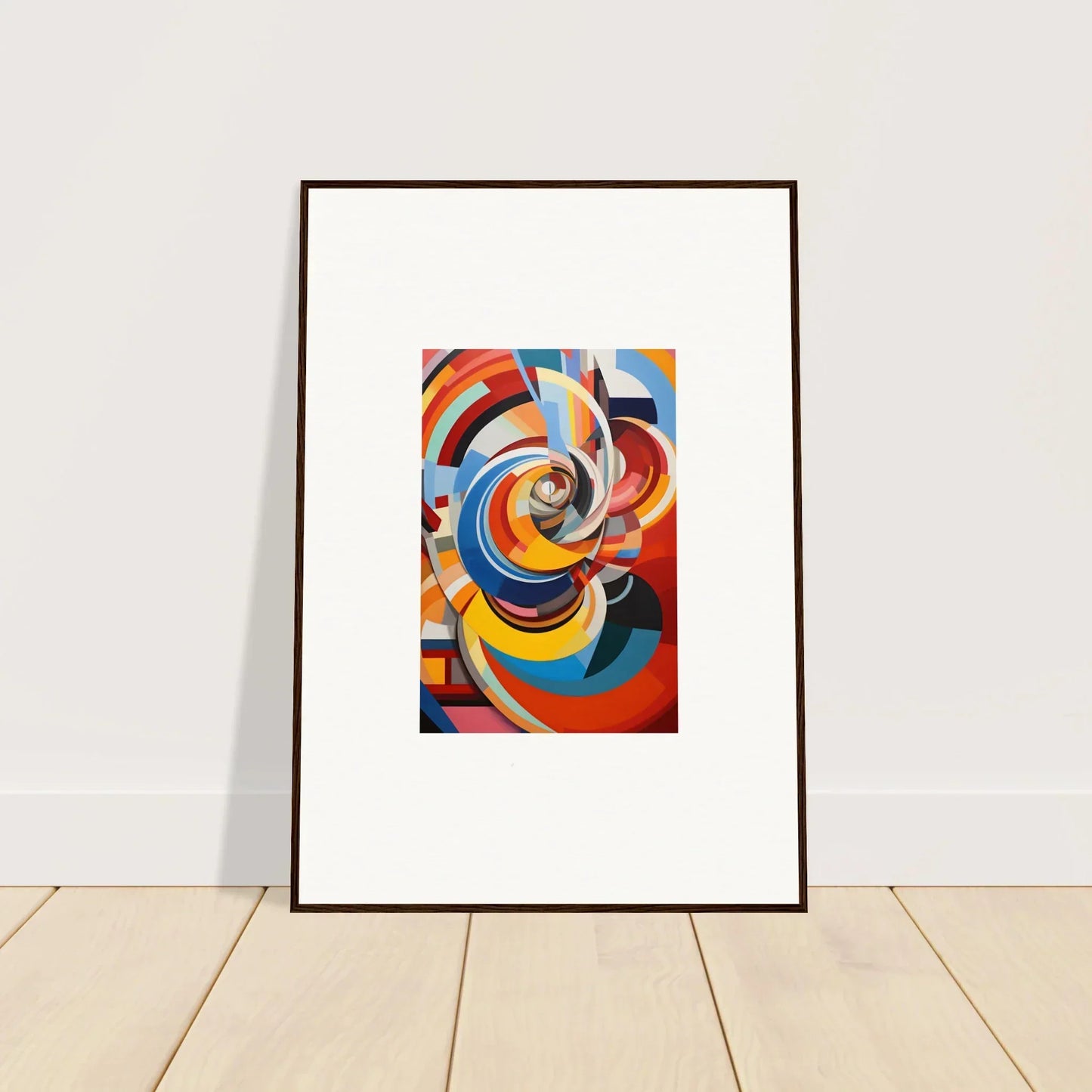 Framed abstract art print of Rainbow Euphony Whisper with colorful geometric shapes