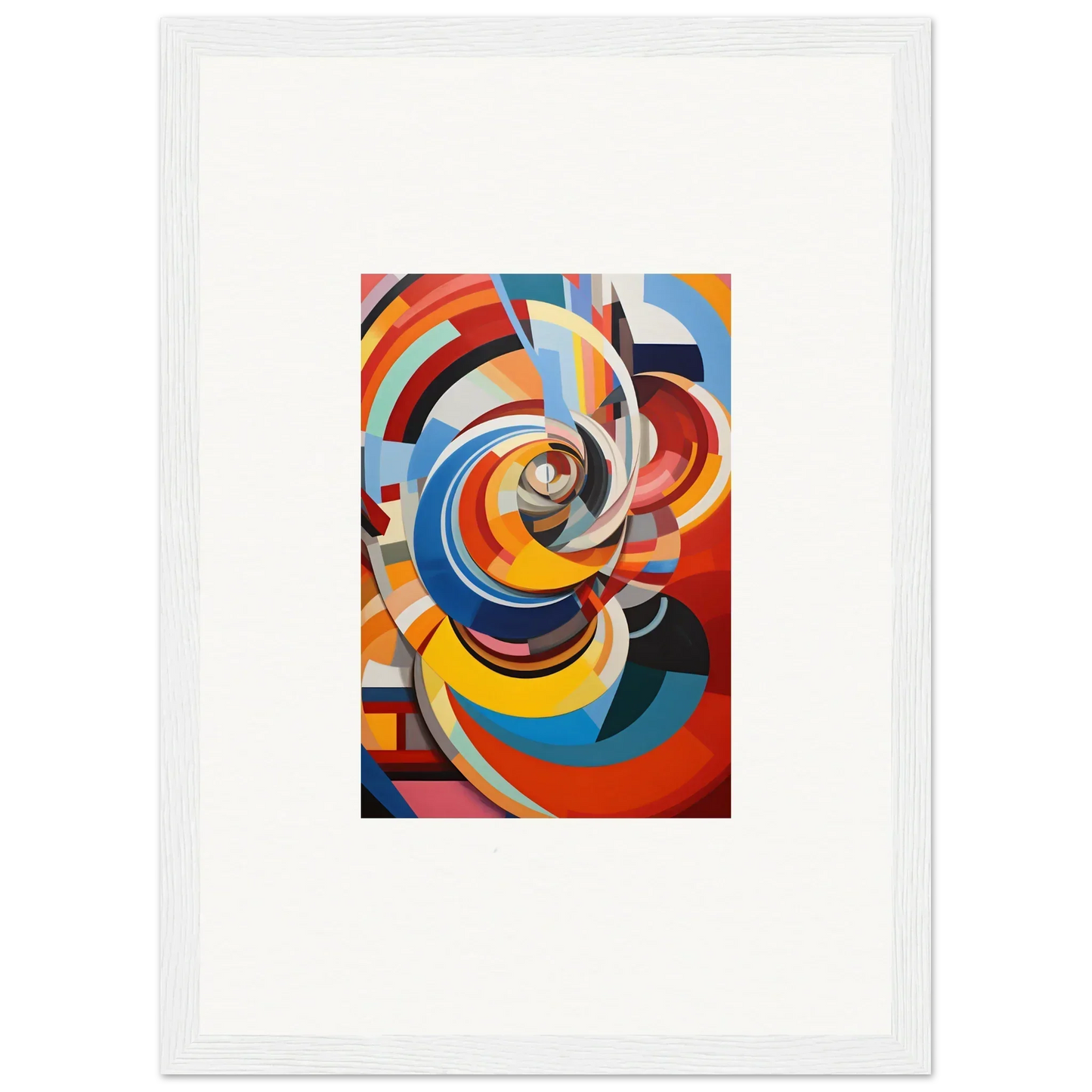Bold abstract painting with swirling geometric shapes in vibrant colors from Rainbow Euphony Whisper