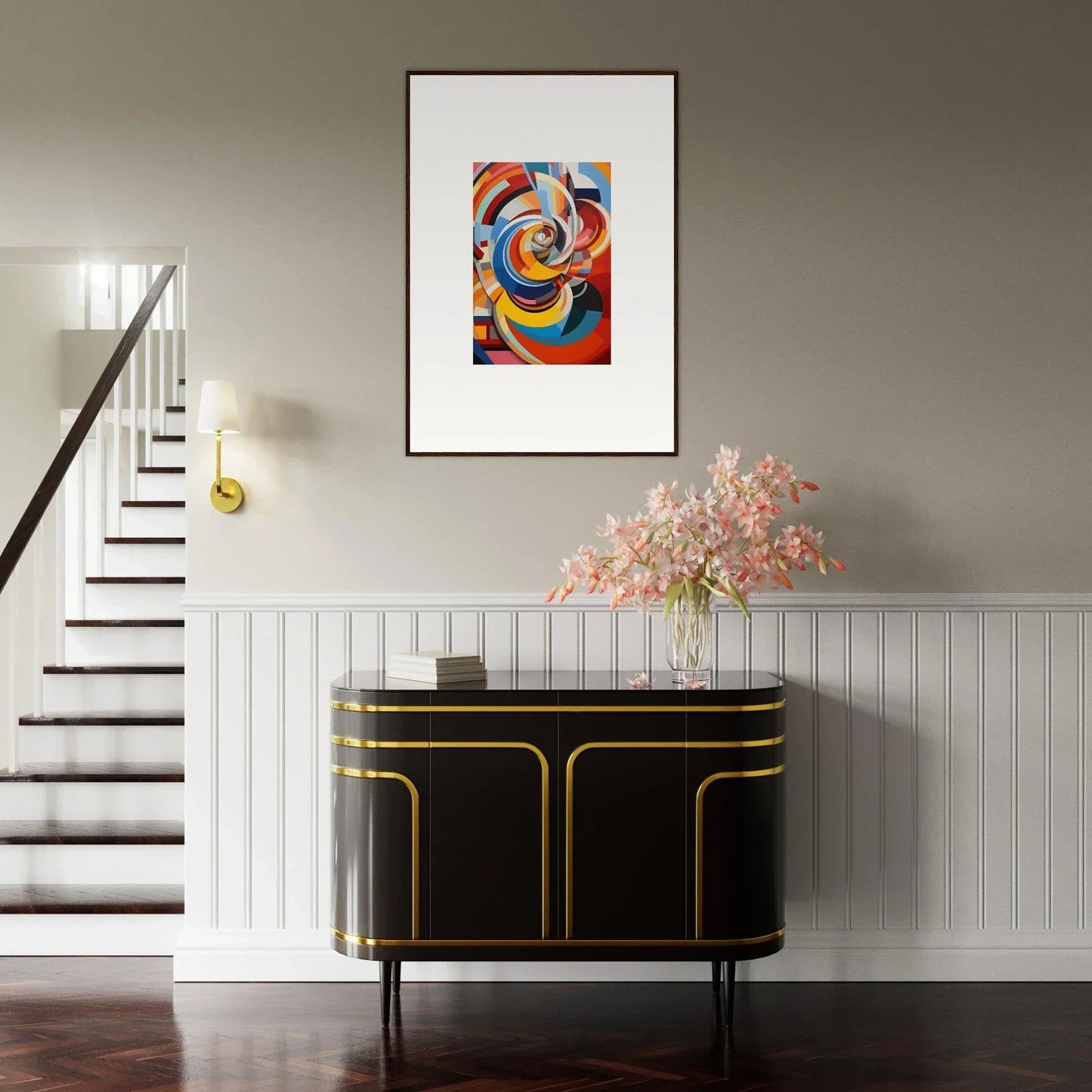 Art Deco black cabinet with gold trim, part of the Rainbow Euphony Whisper collection