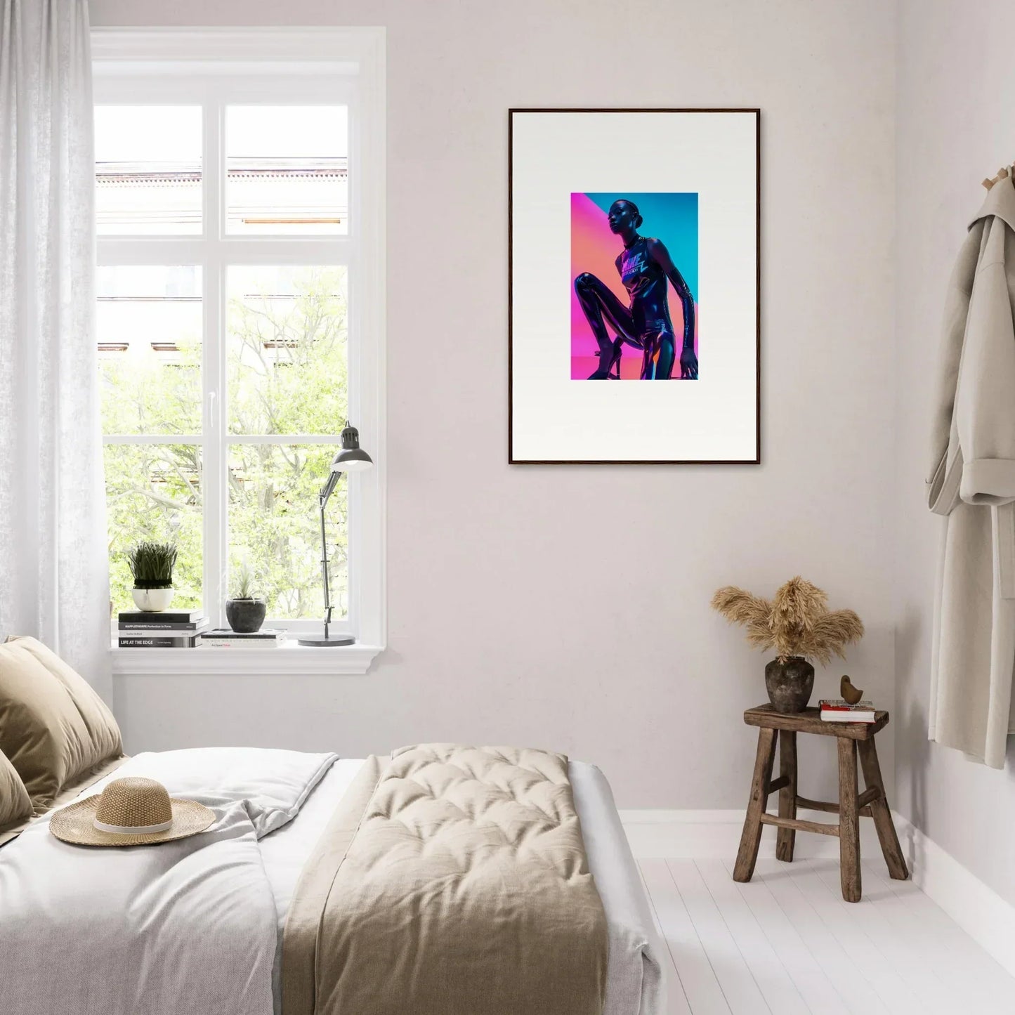 Framed wall art of a silhouetted figure in Neon Symphony design for vibrant room decor