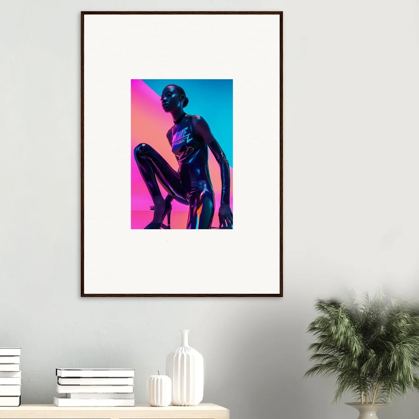 Vibrant framed wall art of a colorful silhouette in Neon Symphony for stylish room decor