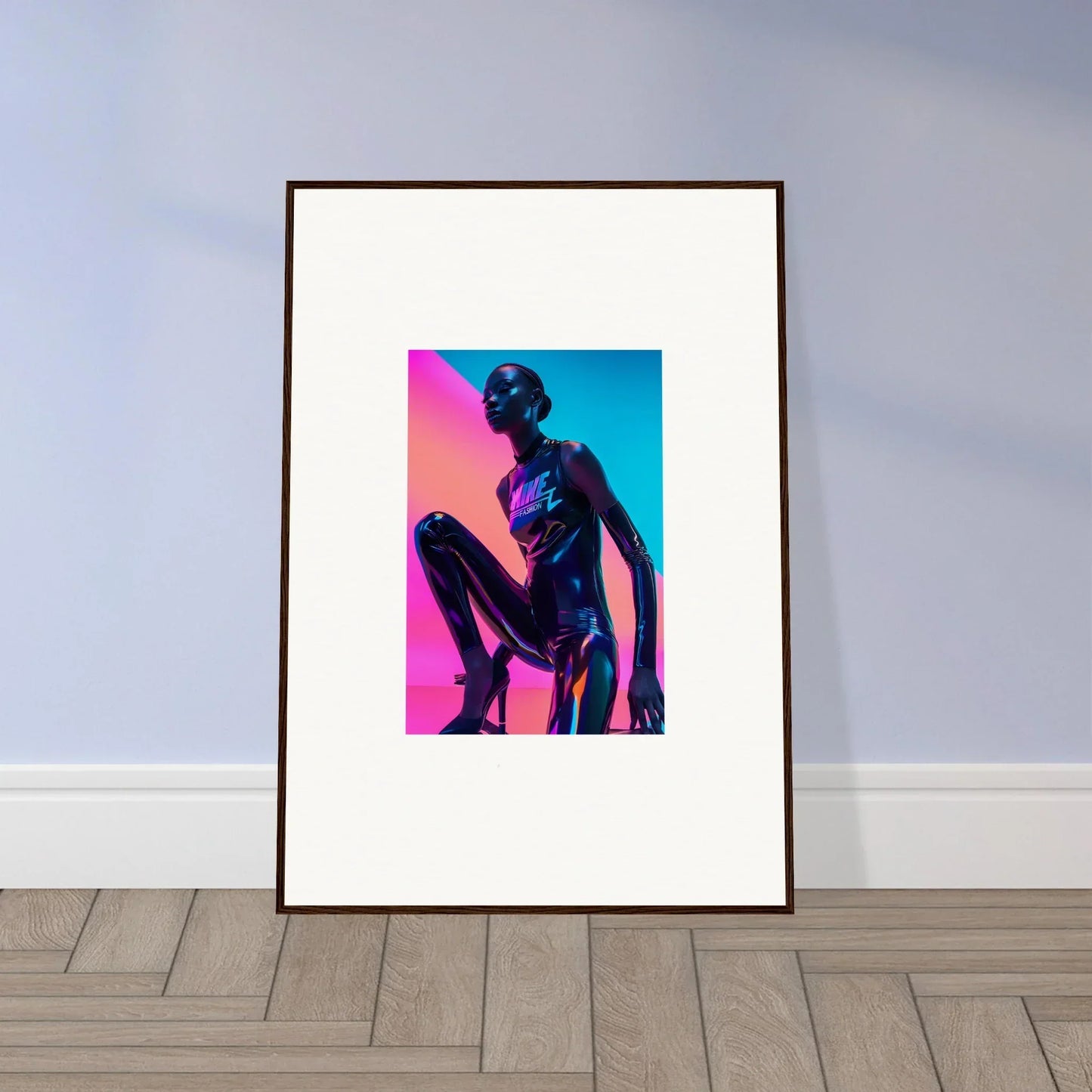 Framed wall art of a vibrant silhouette in Neon Symphony for stylish room decor