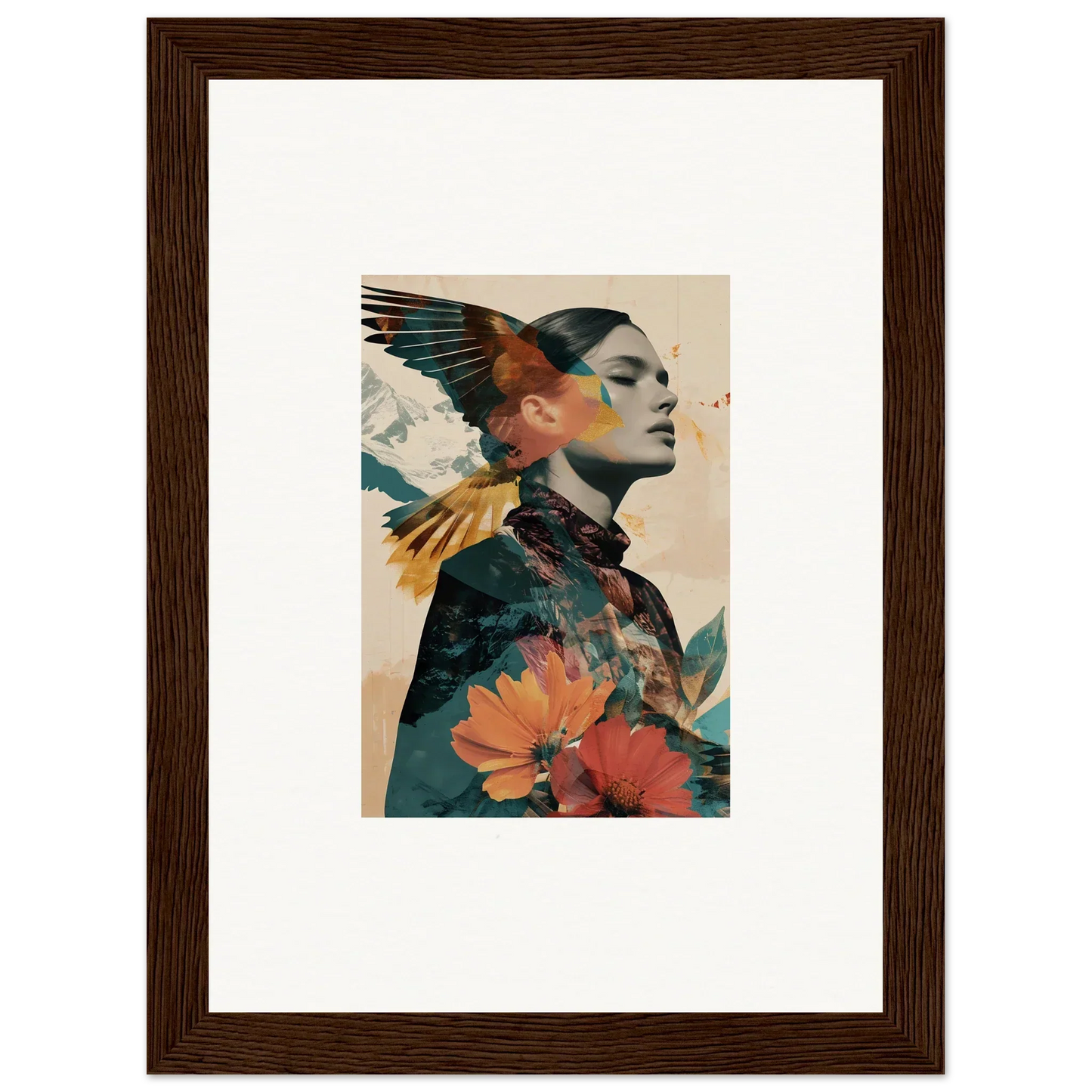 Framed wall art featuring a woman’s profile in an Auratic Tango floral design