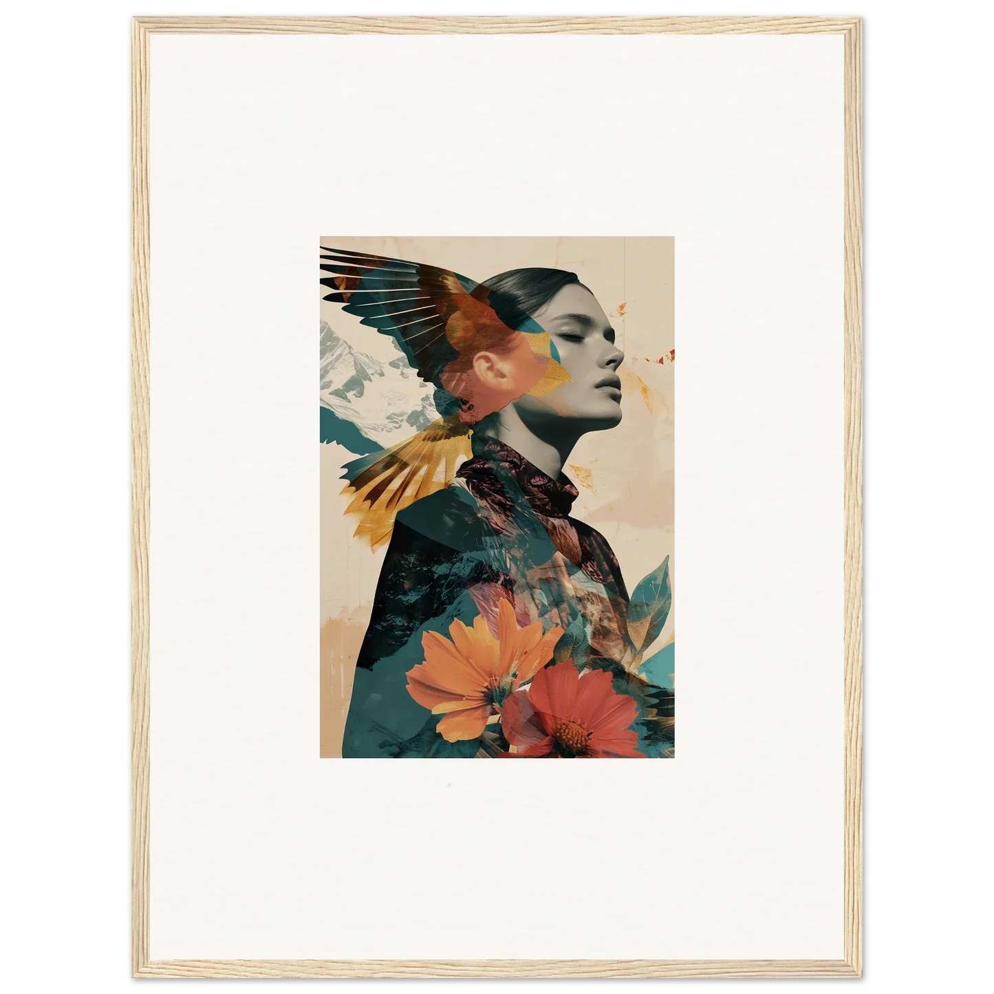 Artistic portrait of woman with wings and floral elements for Auratic Tango wall art